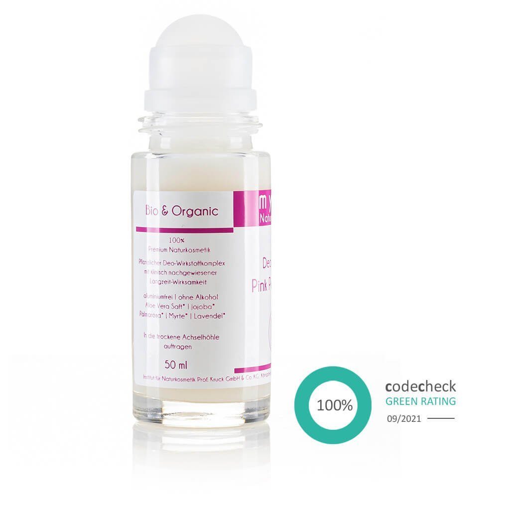 myrto Naturkosmetik Körperpflegemittel Bio Deo Roll-On Pink Palmarosa - ohne Aluminium & Alkohol, für empfindliche Haut, hemmt Geruchsbildung, ohne Aluminium & Alkohol