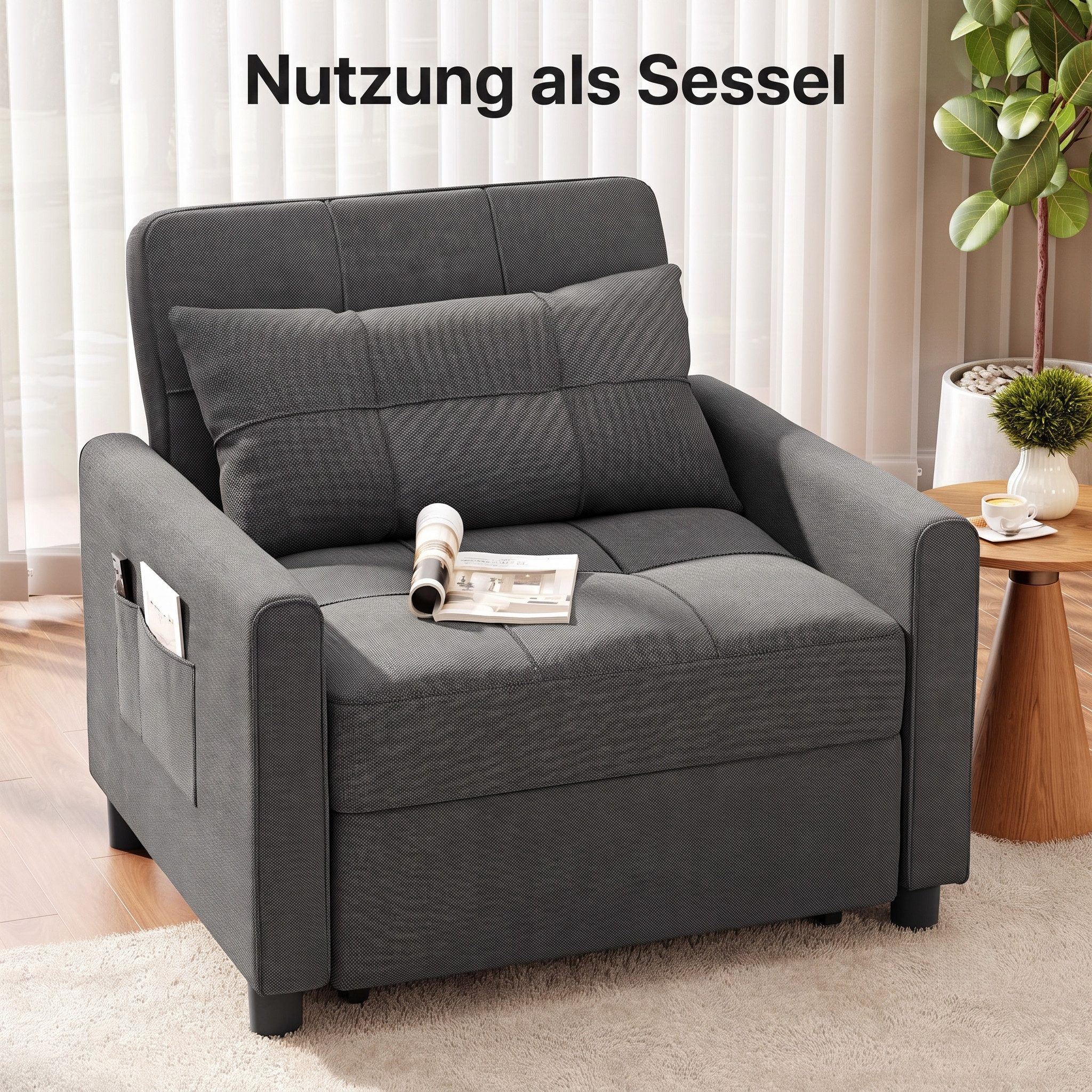 Blishom Relaxsessel 3-in-1 Schlafsessel Schlafsofa Klappbett Relaxsessel 78x86x84 cm, multifunktionaler Sessel zum Ausziehen als Gästebett – Bild 5 von 5