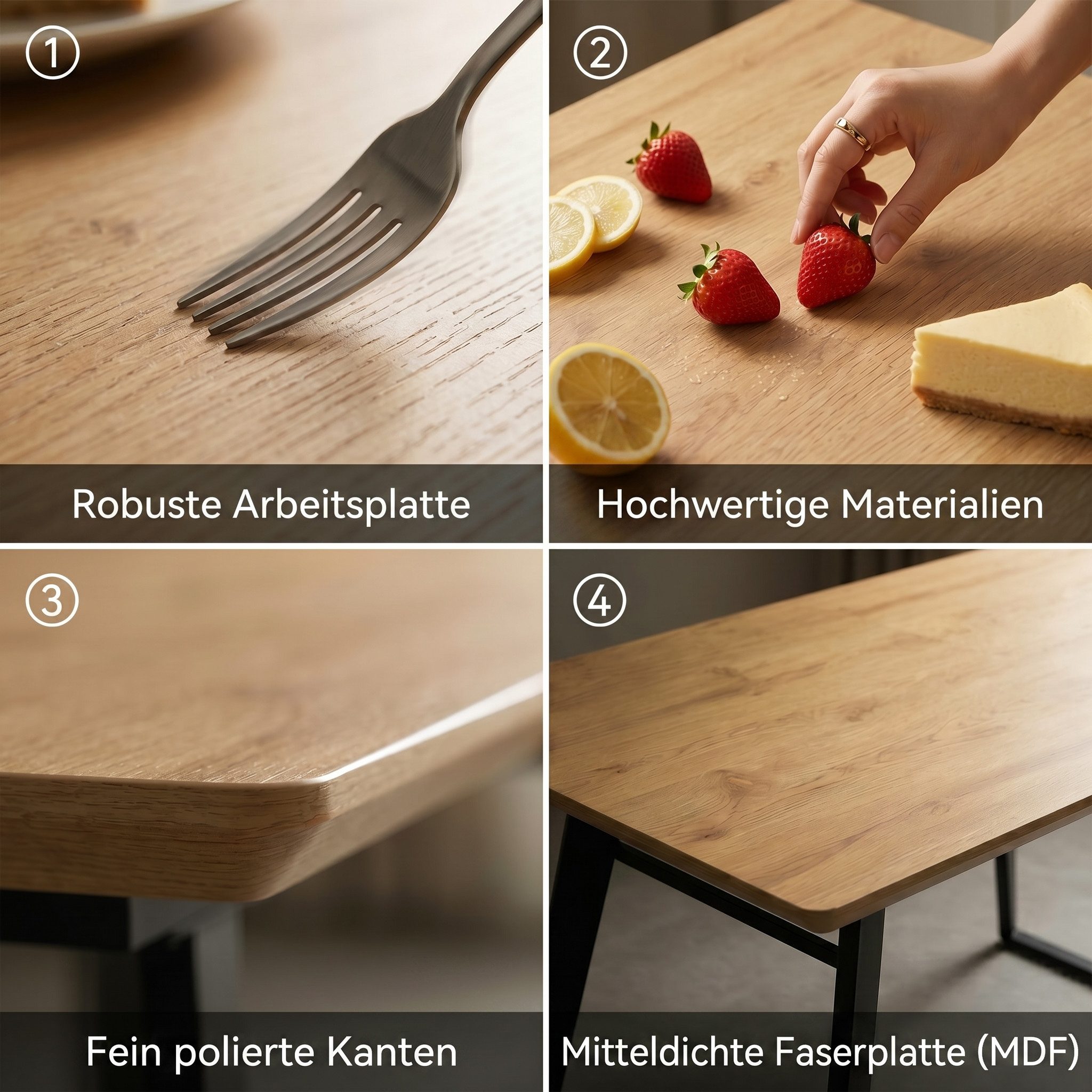 Jiexi Esstisch Esstisch ausziehbar 130-170cm MDF-Platte Eiche mit Metallgestell – Bild 5 von 5