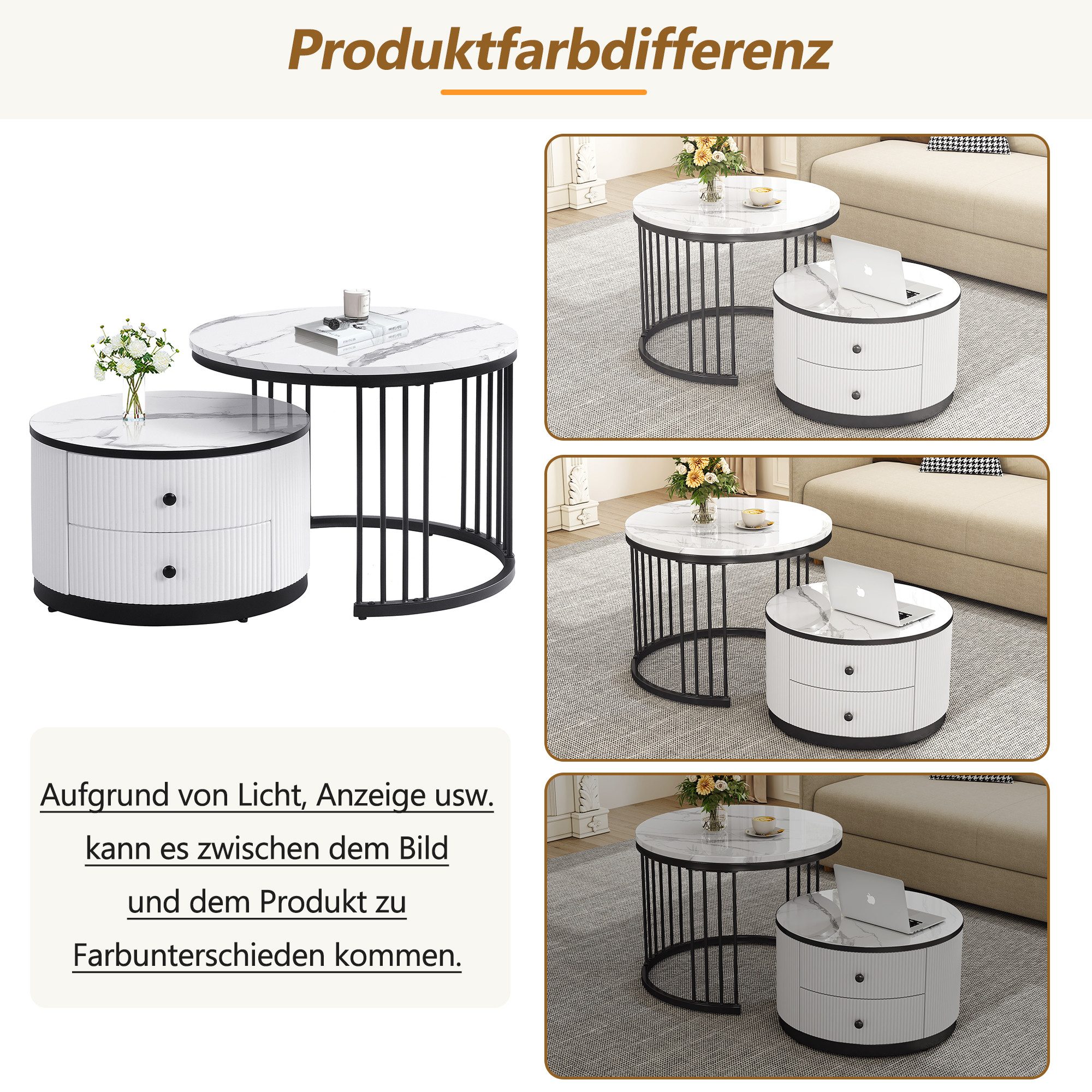 Merax Couchtisch, Hochglanz Marmoroptik, Beistelltisch Set, günstig online kaufen