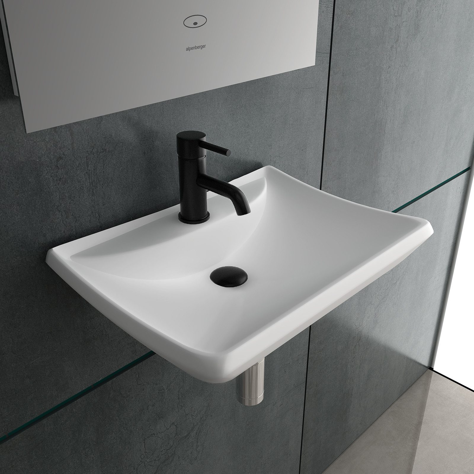 Alpenberger Aufsatzwaschbecken Keramik Waschbecken Eckig, Wandaufhängung & Aufsatzwaschtisch (1-tlg., Handwaschbecken), antibakterielle Nano Beschichtung, pflegeleicht mit Überlauf