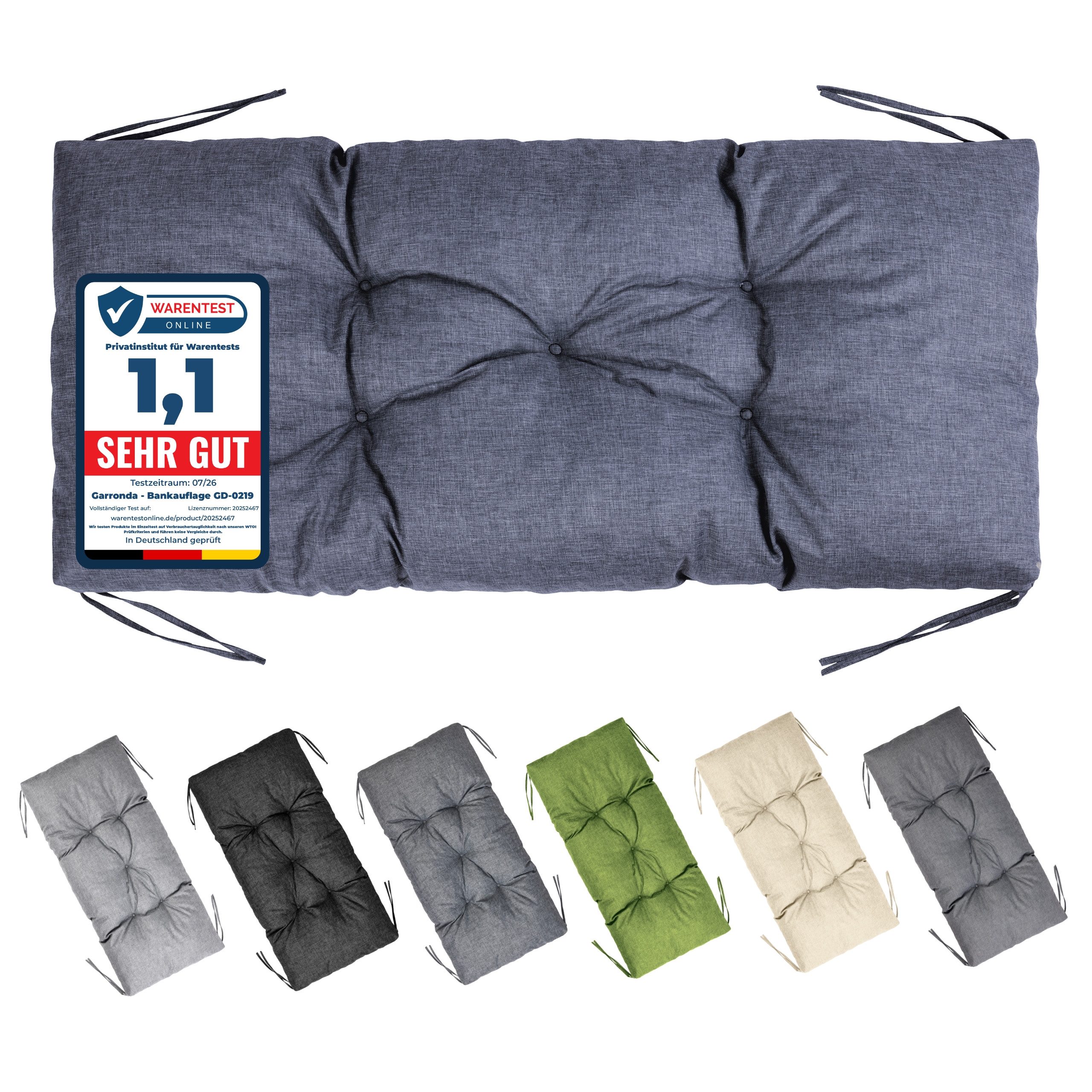 Garronda Bankauflage 100-180 cm, ca. 10 cm dick, Sitzkissen Outdoor GD-0219, (1 St), Hypoallergen, UV-beständig, Wasserbeständig