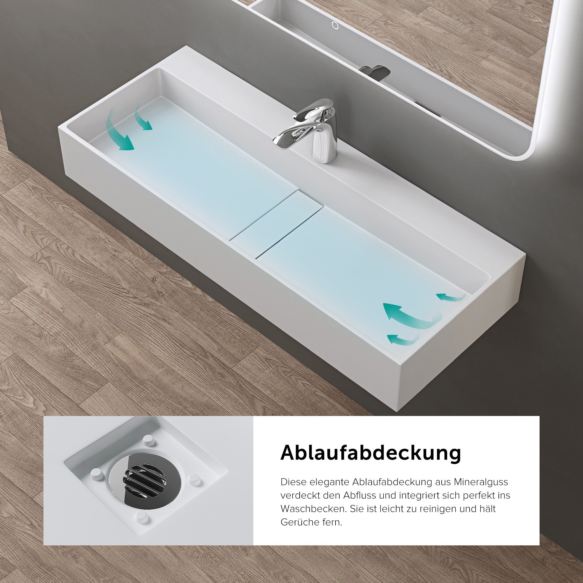 doporro Waschbecken Aufsatzwaschbecken Waschtisch aus Mineral verdecktem Ablauf C6028, antibakteriell und leicht zu reinigen, umweltfreundliches Material – Bild 5 von 5