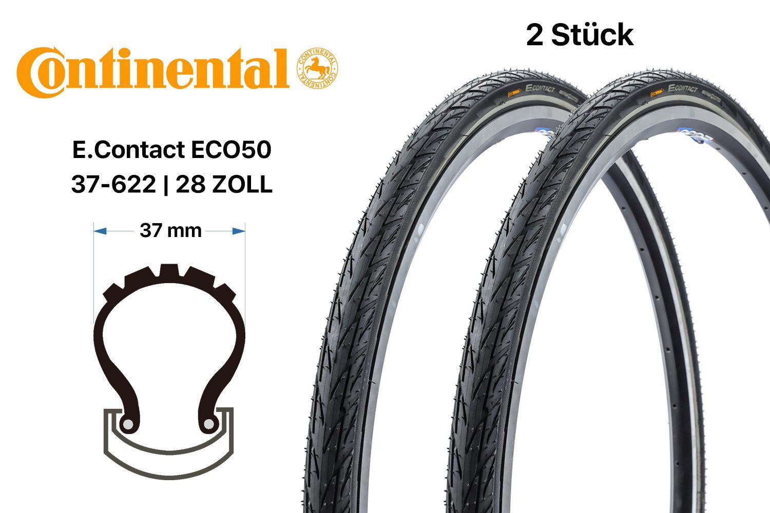 Zoll Contact Stück 2 Continental E Reifen Fahrradreifen ECO SET 37-622 28 Fahrrad CONTINENTAL