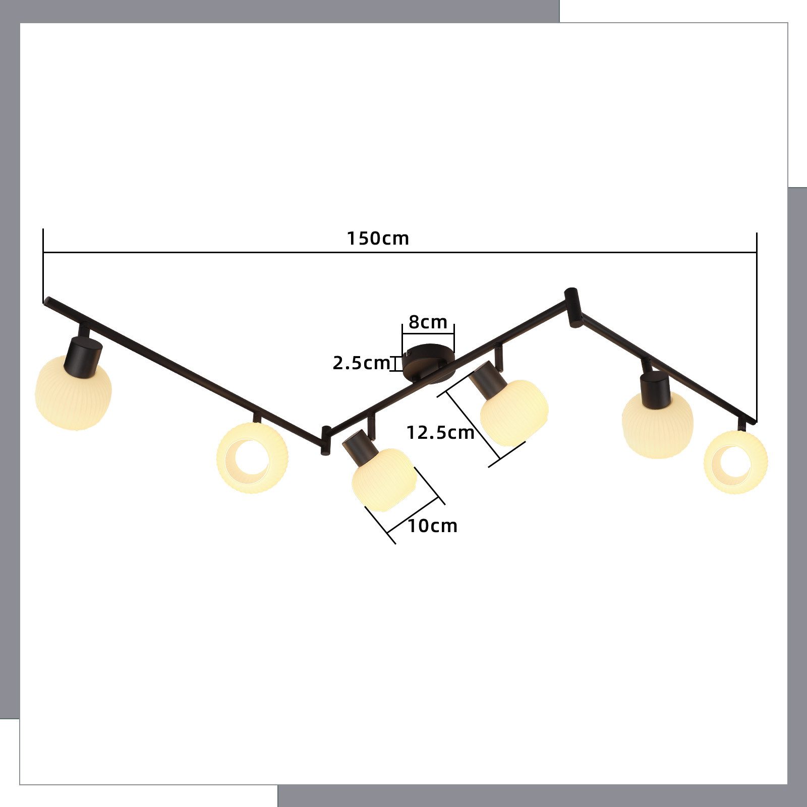 ZMH Deckenstrahler 6 Flammig Deckenleuchte E14 Morden Schwarz/Weiß Glas Wohnzimmer, Einfache Installation, ohne Leuchtmittel, Innen Vintage 350°Schwenkbar Deckenspots