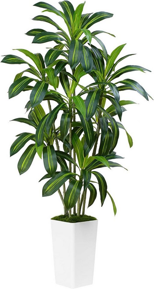 Kunstpflanze 120cm Künstliche Pflanzen Dracaena Kunstpflanze Groß mit Topf, Athlix, Naturgetreue Blattstruktur, Formbare Zweige und Blätter