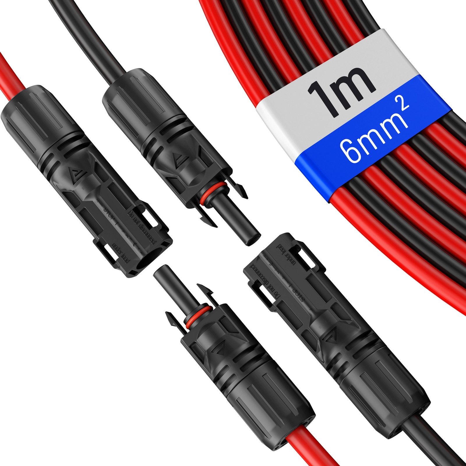 HB-DIGITAL Paar Solar Verlängerungskabel mit Stecker Solarleitung rot / schwarz Solarkabel, Solarstecker, (100 cm), TÜV Rheinland zertifizierte PV Kabel 6mm2 für Solaranlagen