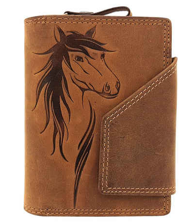 JOCKEY CLUB Geldbörse Pferd, aus echtem Leder mit Reißverschlussmünzfach und RFID Schutz