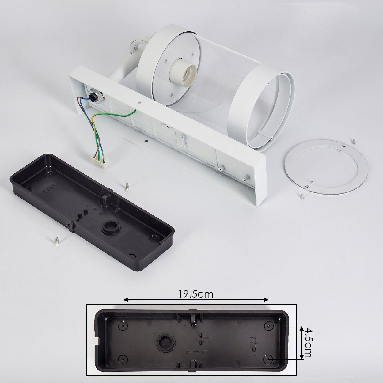 in aus moderne Weiß/Klar, Metall/Kunststoff Wandlampe ohne IP44 E27, hofstein und 1x Leuchtmittel, mit An-/Ausschalter, Dämmerungssensor Außen-Wandleuchte