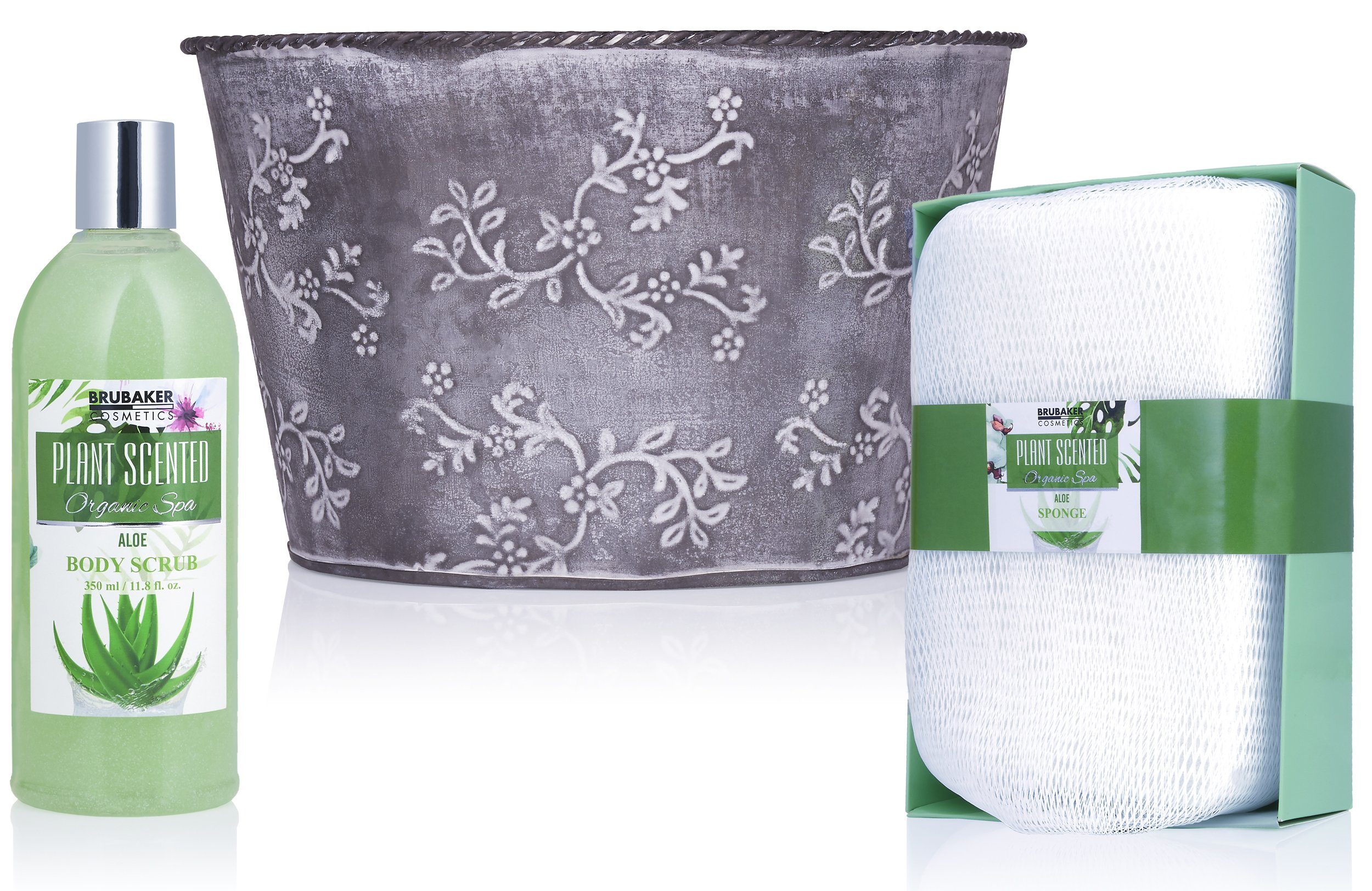 BRUBAKER Pflege-Geschenkset Wellness Dusch- und Badeset mit Aloe Vera Duft, Damen Geschenkset, 9-tlg., Frauen Geschenk Set im Vintage Pflanzkübel, Beauty Pflegeset