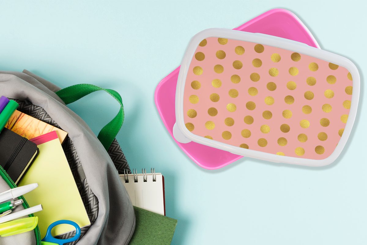 Kunststoff, MuchoWow Erwachsene, Brotdose - - Muster für Lunchbox - Rosa Kinder, Gold, Mädchen, Brotbox (2-tlg), Punkte Kunststoff Snackbox,