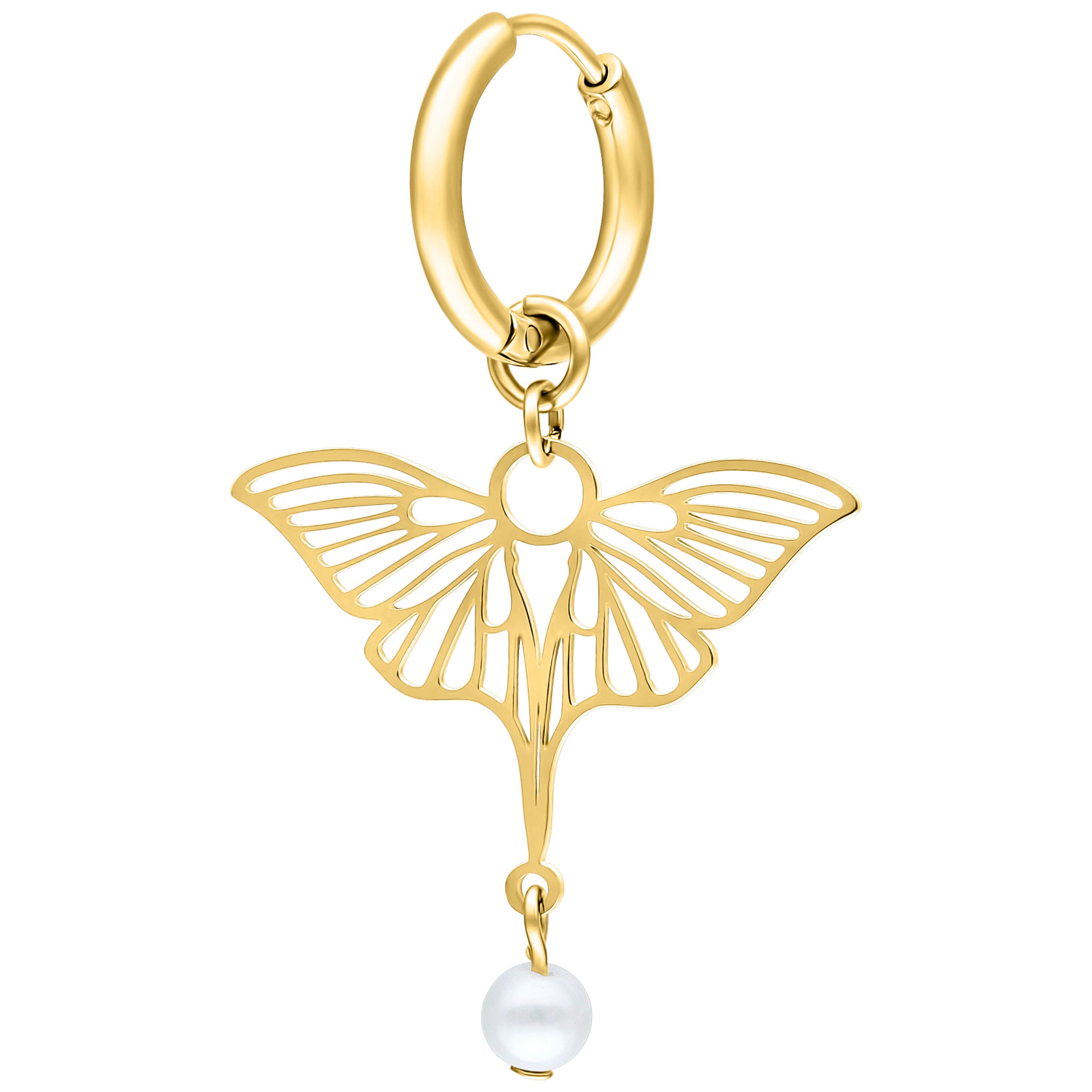Wildcat Paar Ohrhänger Little Synthetic Pearl Dragonfly Hoops - Gold, Chirurgenstahl 316L - wasserfest, langlebig, hautverträglich