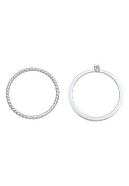 Elli DIAMONDS Diamantring Diamant (0.03 ct) Kordel 2er Ring Set 925 Silber