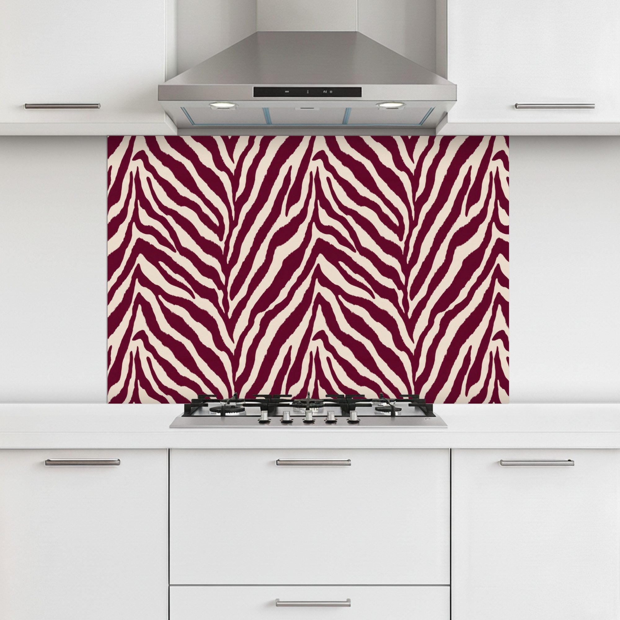 KitchenYeah Küchenrückwand selbstklebend (keine Folie) Zebra - Motiv - Bordeaux - Rot, (1-tlg), Spritzschutz Küchenrückwand, Wandschutz, 120x80 cm