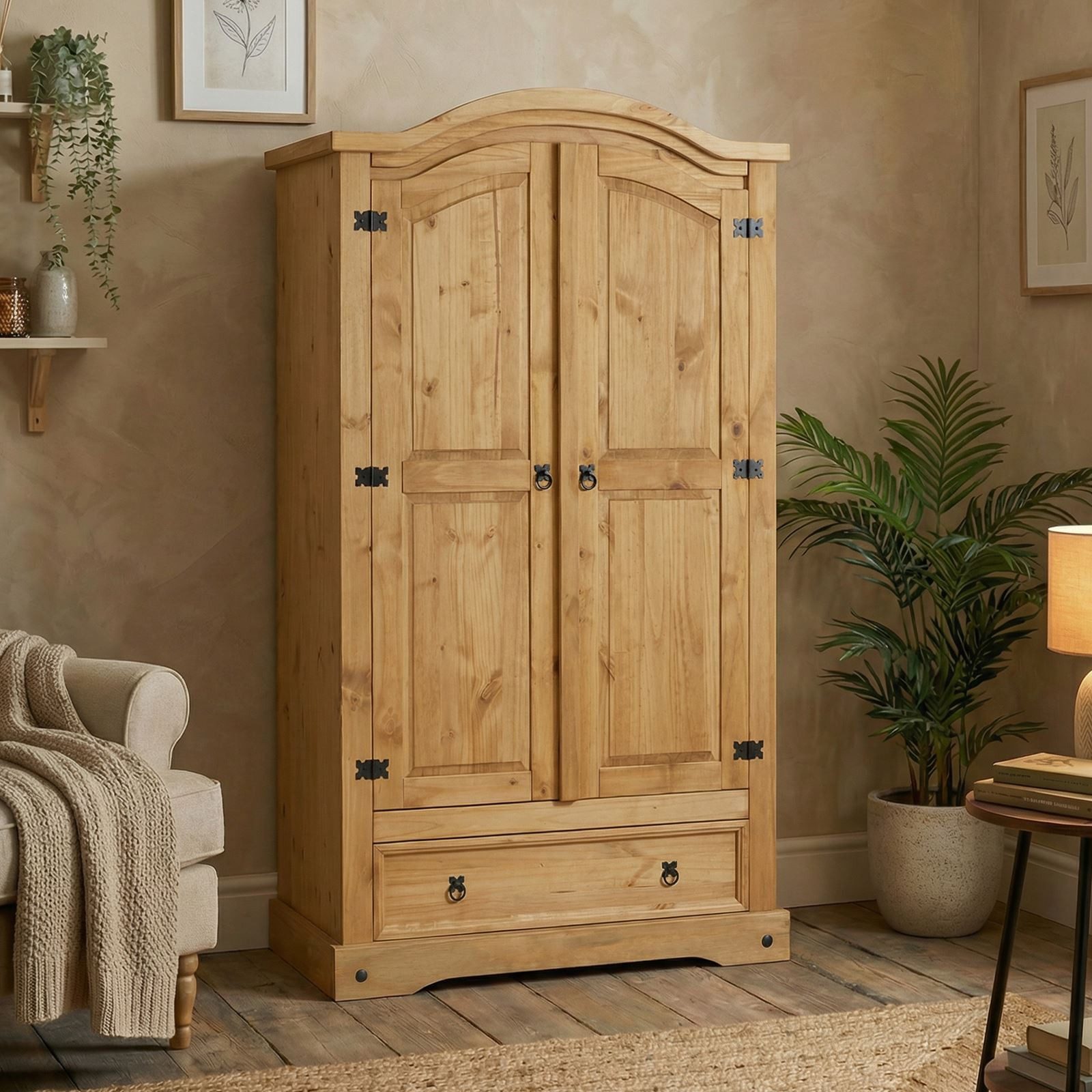 CARO-Möbel Kleiderschrank SALSA Garderobenschrank mit Kleiderstange und Schublade aus Massivholz 103cm