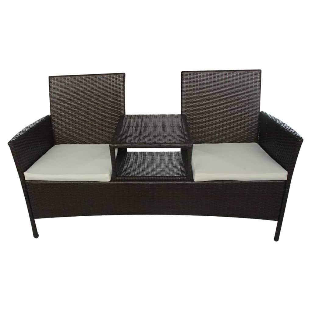 vidaXL Gartenbank Gartensofa 2-Sitzer mit Teetisch Poly Rattan Braun (1-St)
