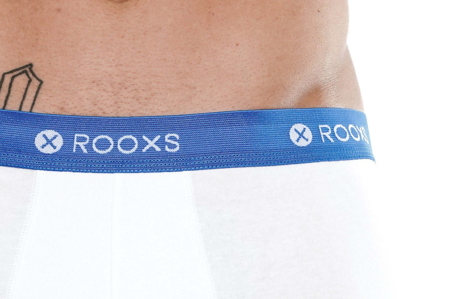 ROOXS Boxershorts Baumwolle Weiß Herren Blau Enge Männer Unterhosen - Retroshorts 04 (3-St)