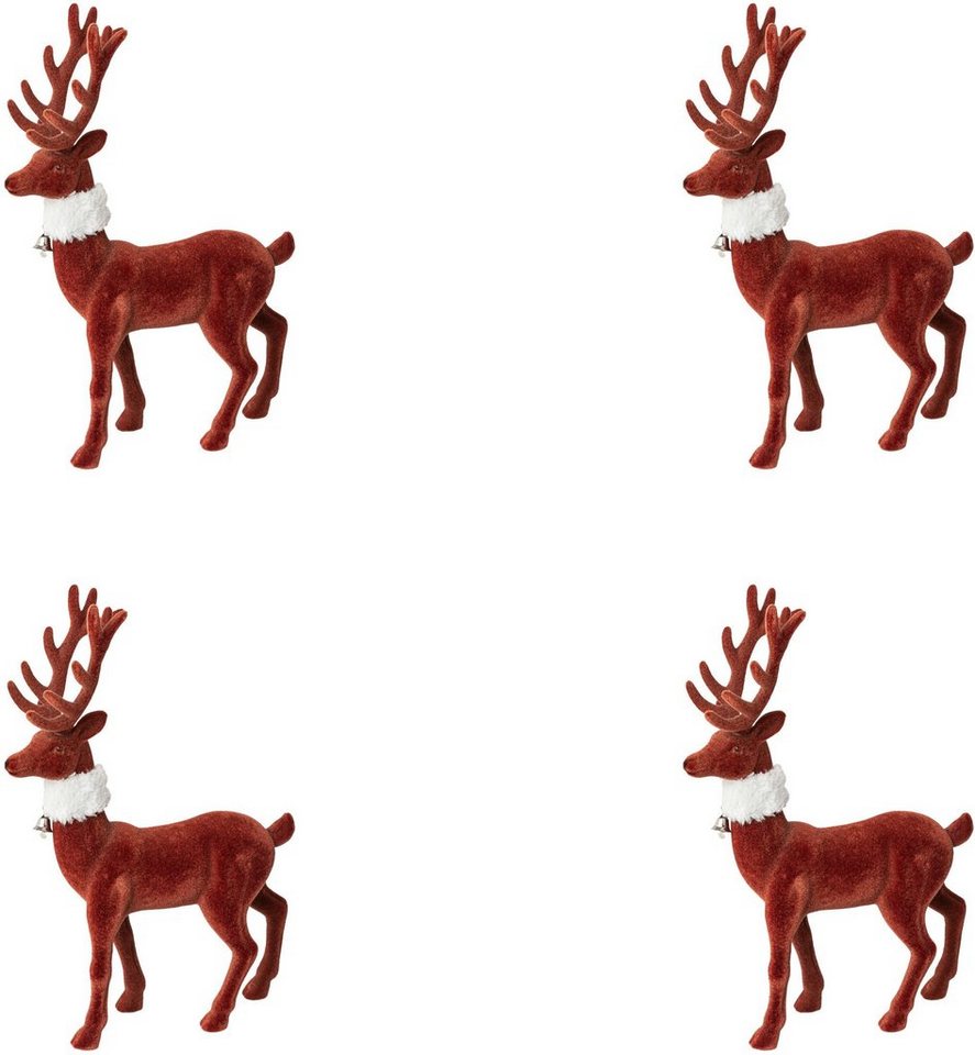Creativ deco Weihnachtsfigur Hirsch, Weihnachtsdeko rot (4 St), mit feiner  Samtoberfläche