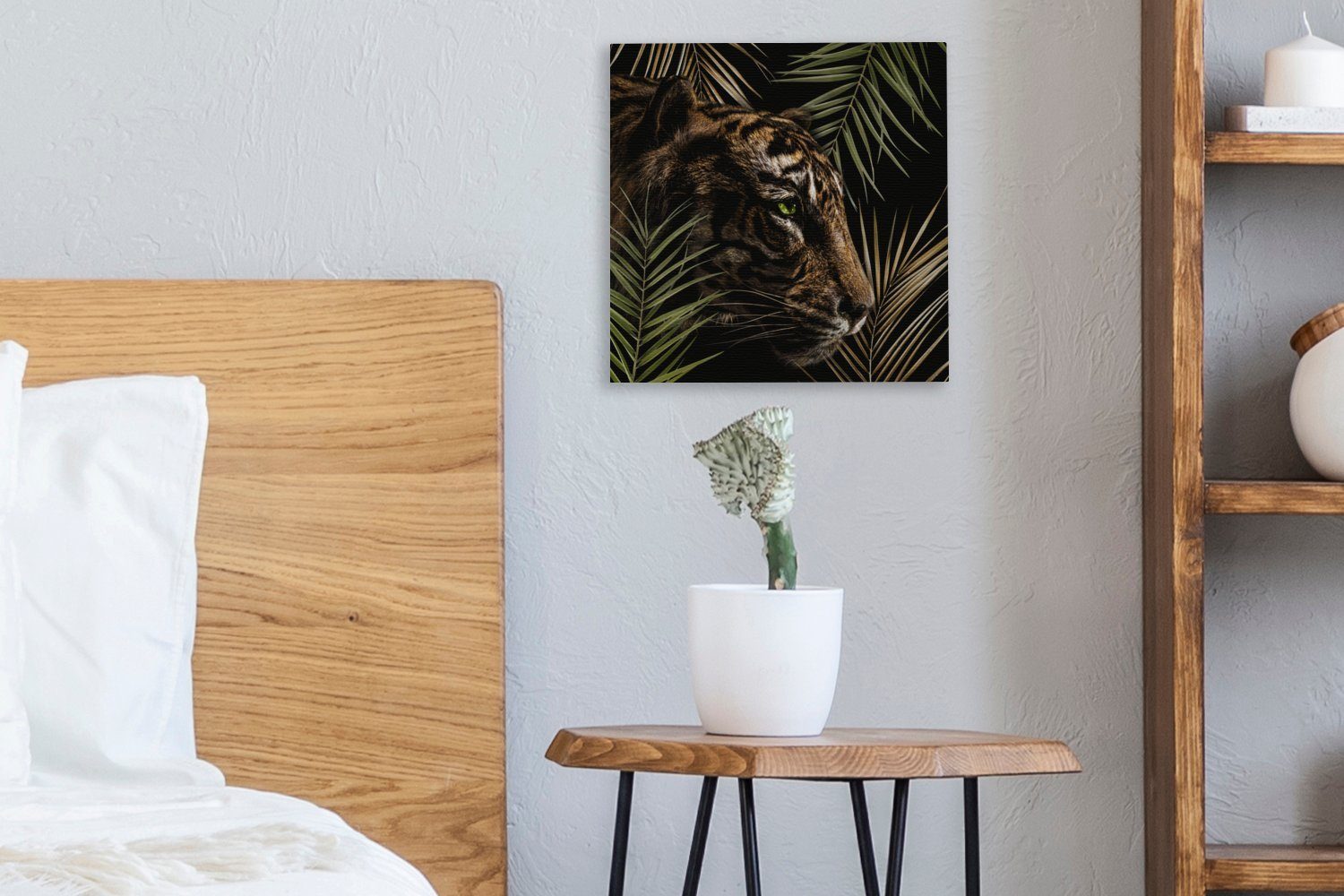 OneMillionCanvasses® Leinwandbild Leinwand Wohnzimmer Bilder Blätter, Farn Schlafzimmer - - (1 St), für Tiger