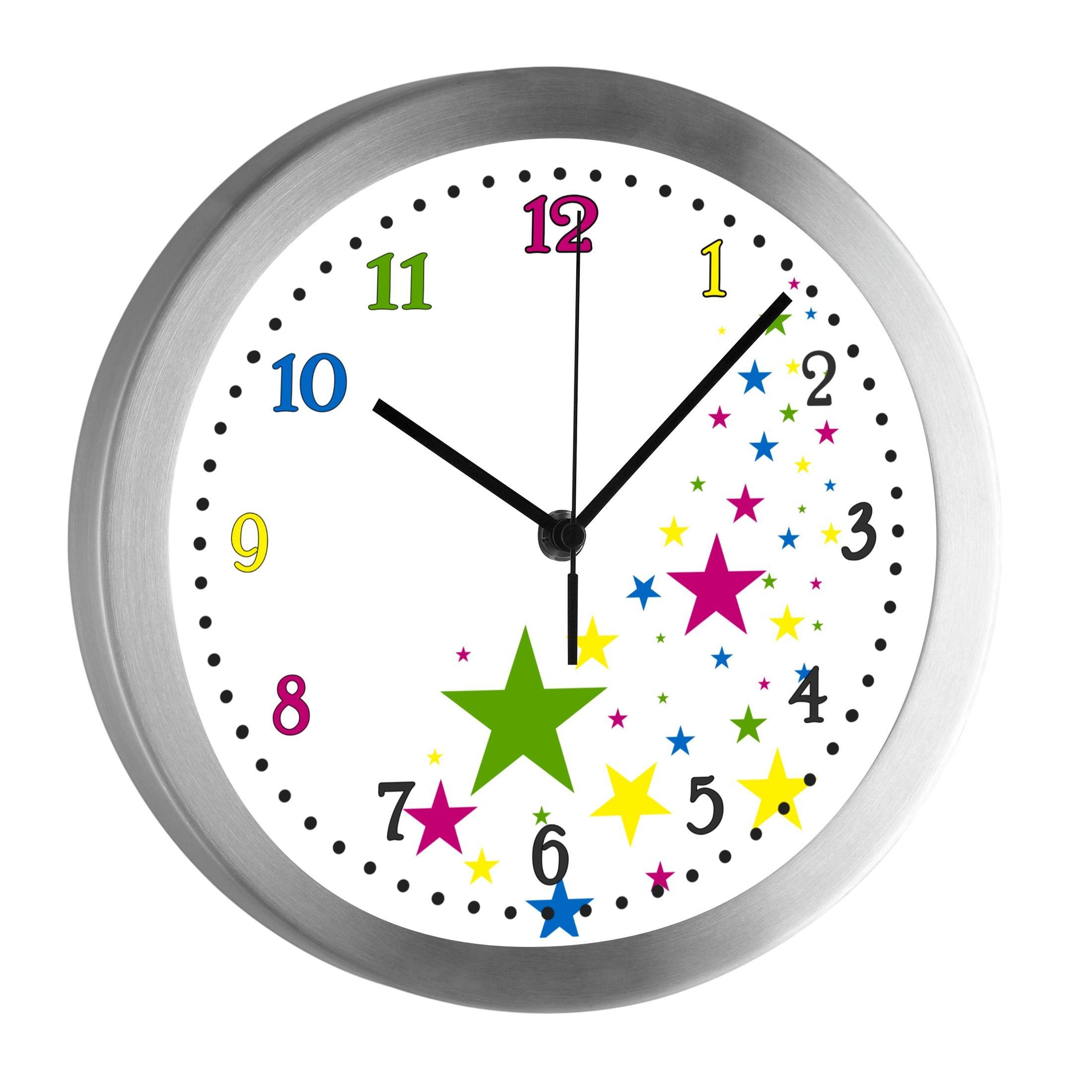 CreaDesign Funkwanduhr Funkuhr, Kinder Wanduhr, Kinderuhr, Kinderzimmer Sterne (geräuscharmes Uhrwerk)