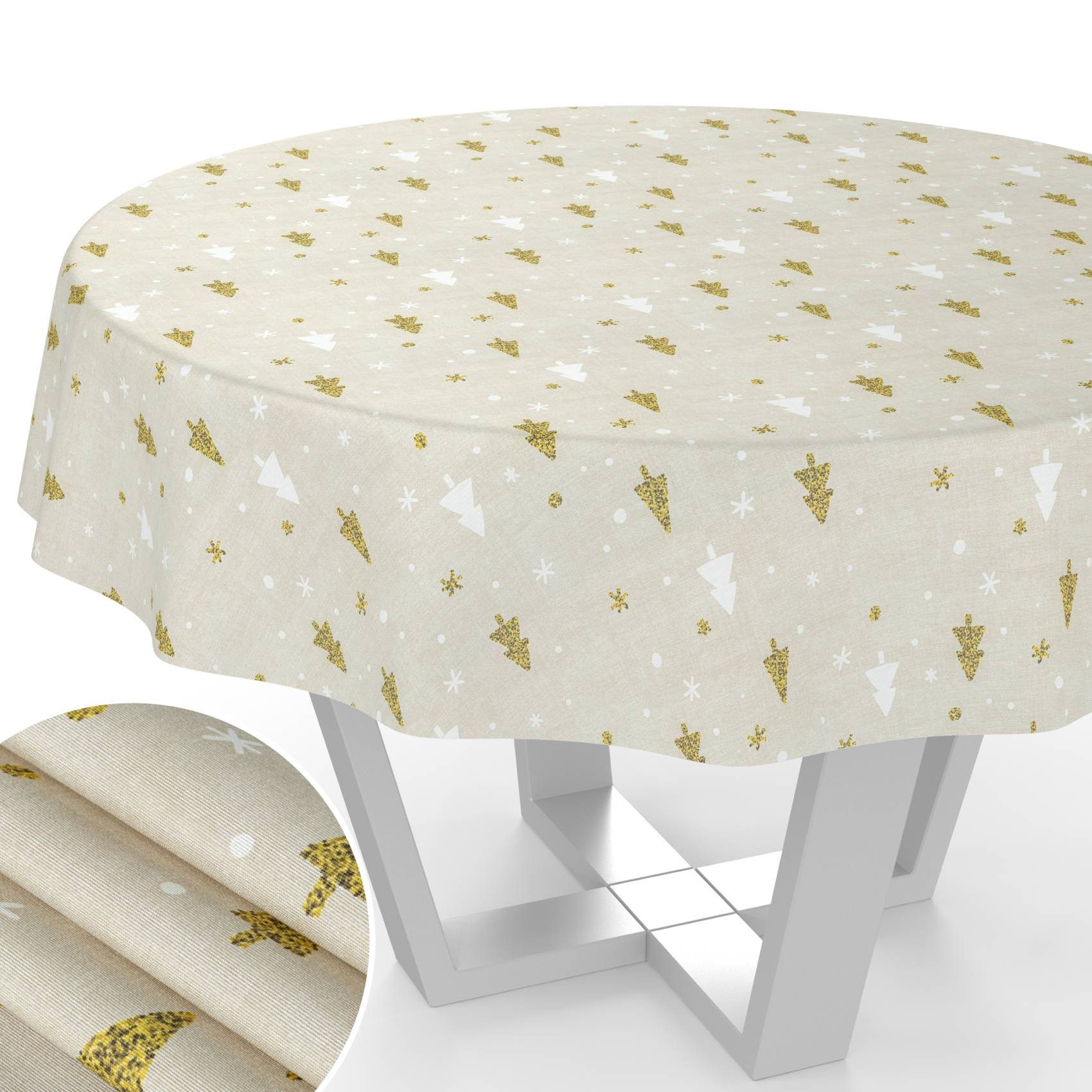 ANRO Tischdecke pflegeleicht Weihnachten Tischtuch Christmas Tannenbaum Tischwäsche (Einzelstück 1-tlg), Schutz-Beschichtung wasserabweisend Rund 100cm