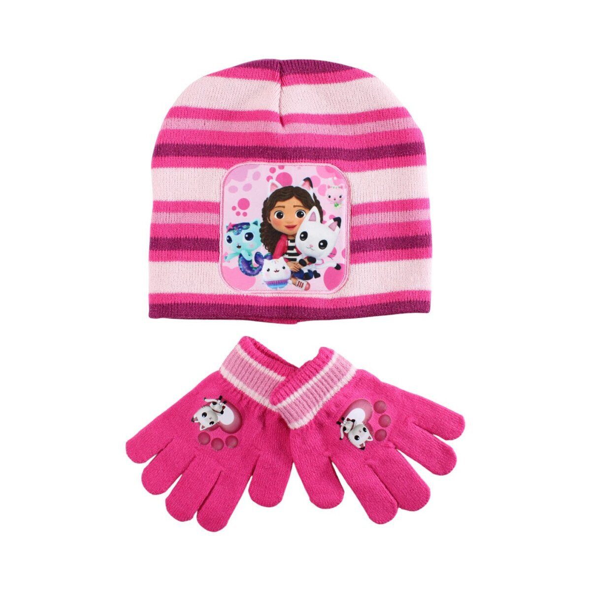 Gabby's Dollhouse Fleecehandschuhe Gabby’s Dollhouse Paws Kinder Mütze & Handschuh Set