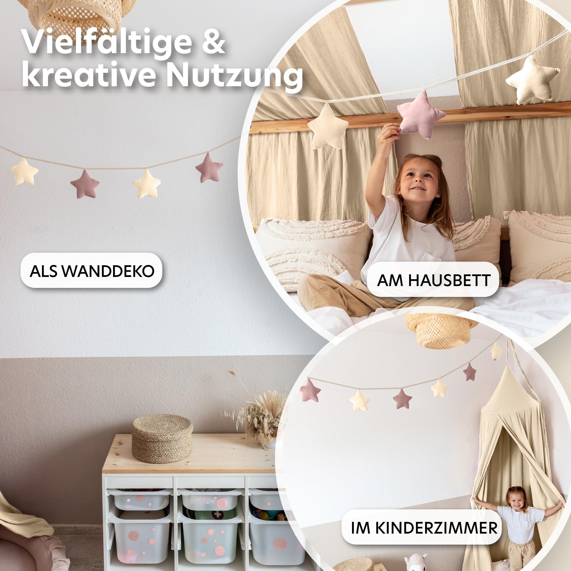 lilimaus Wimpelkette Sternenkette für Kinderzimmer - handgenähte Stoff-Girlande, handgefertigte Stoff-Girlande ca. 300 cm - Wimpel oder Sterne – Bild 2 von 5
