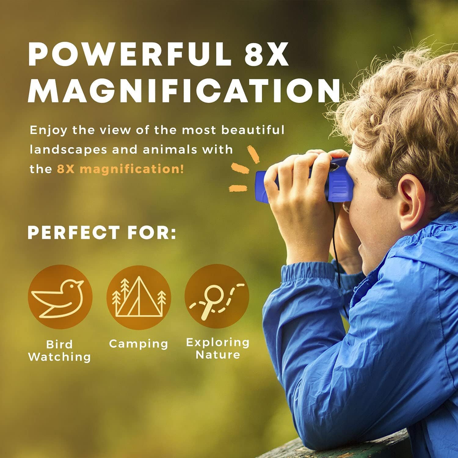 Toomoke Lernspielzeug 8x21 Children's Binoculars,Outdoor-Spielzeug Fernglas für Kinder,Blau, Mit Kompass, Lupe und Reinigungstuch, für Kinder 3-12 Jahre, Geschenk
