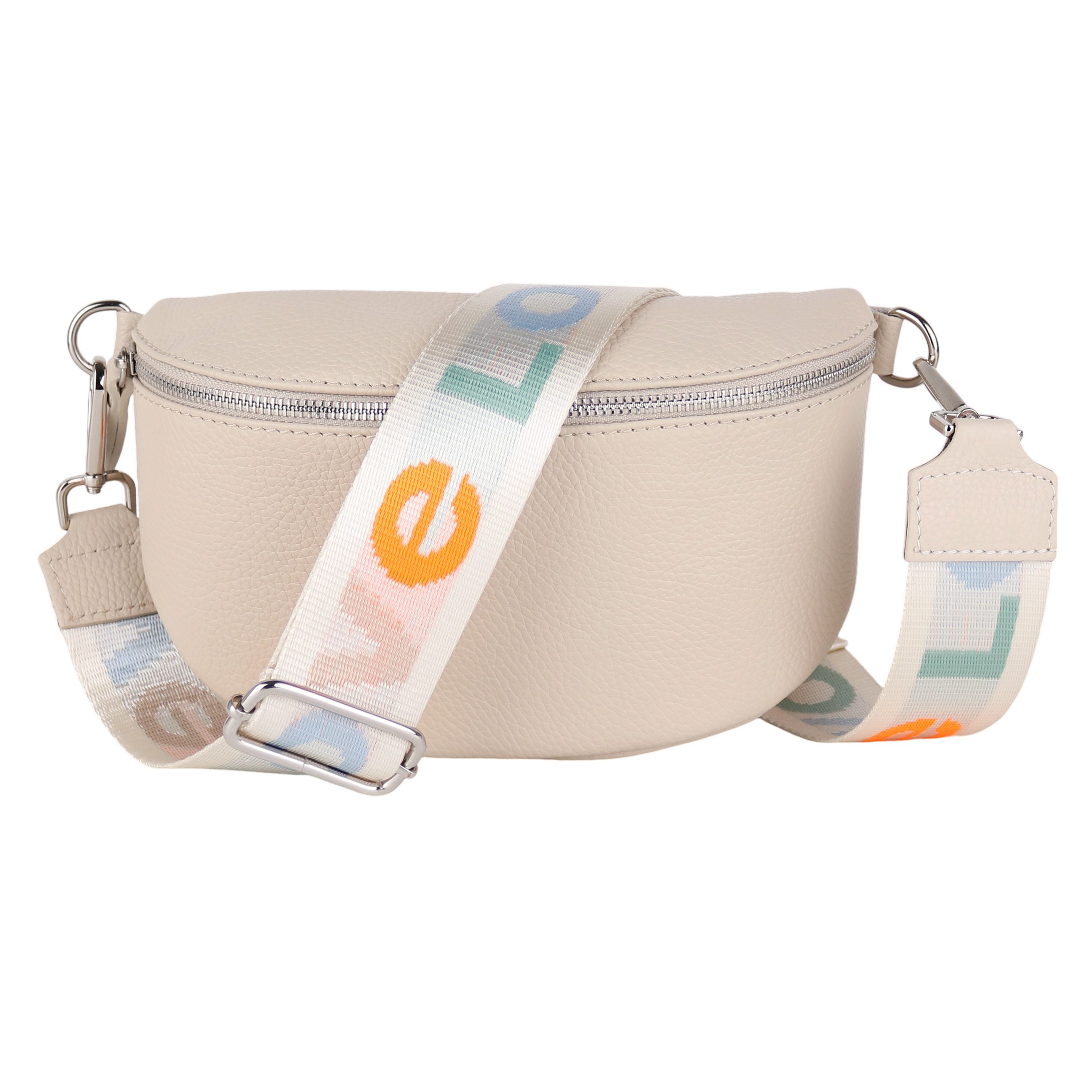 MIRROSI Bauchtasche Damen, Echtleder, Made in Italy, Umhängetasche, Brusttasche, (Schultertasche für jeden Anlass (1 Tasche & 2 Gurte), Crossbody Bag, Beige, gemusterten& verstellbaren Schulterriemen. Reduzierter Preis € 43,95. Unverbindliche Preisempfehlung € 54,95, (€ 43,95 pro 1 Stk)