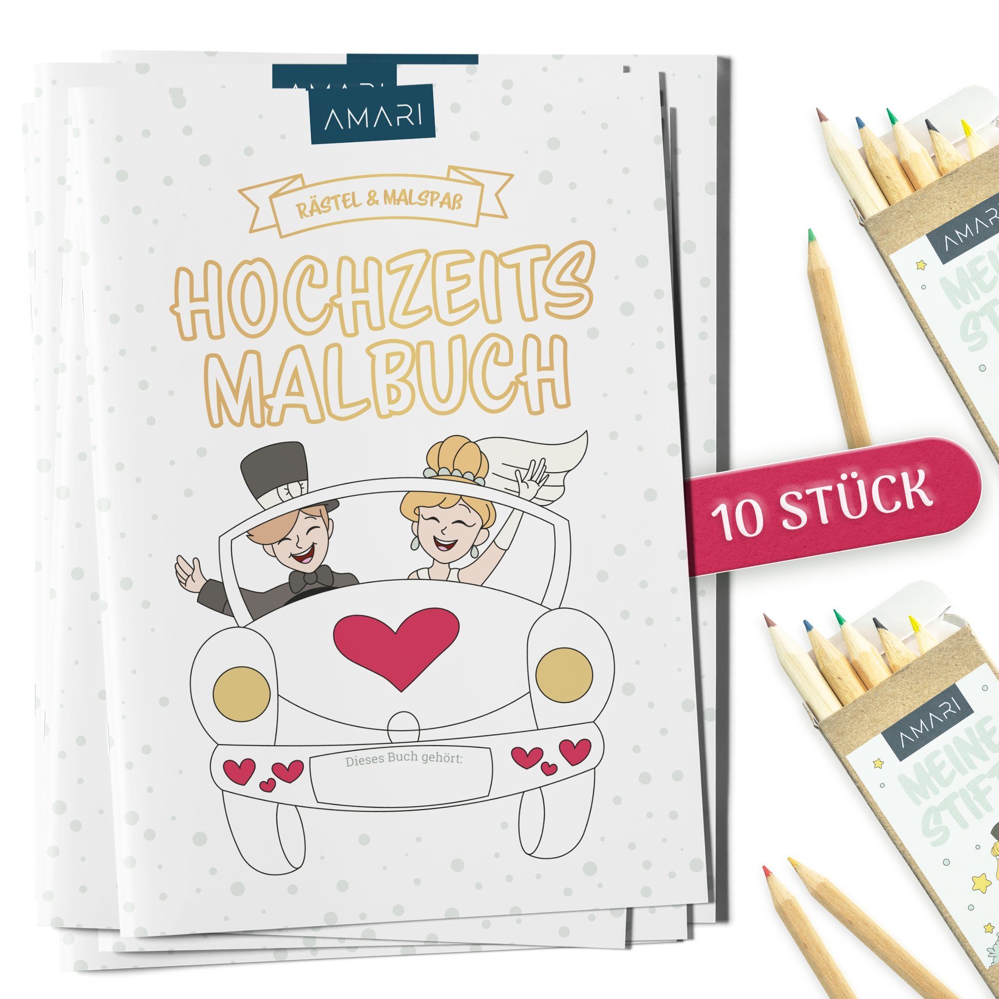 Amari Hochzeitskarte AMARI ® Hochzeitsmalbuch [inkl. Buntstifte ] - Gastgeschenk
