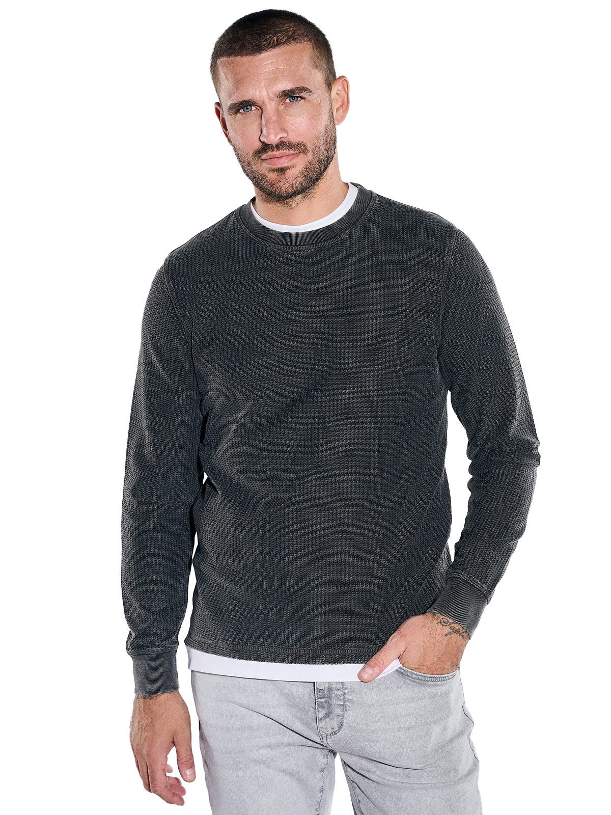 emilio adani Langarmshirt Herren Longsleeve mit Rundhalsausschnitt, Anthrazit