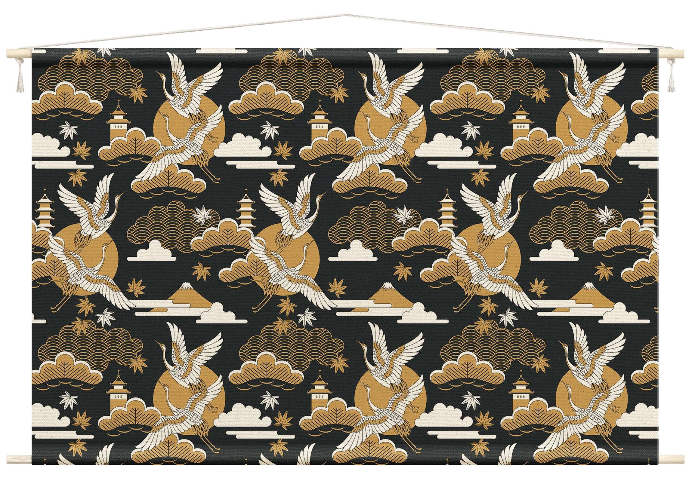 Bilderdepot24 Wandteppich modern Muster Orientalisch Tiere Vögel Vintage bunt, rechteckig, Höhe: 2.6 mm, großes Wandbild aus Natur-Baumwolle Wandbehang Stoffbild Tuch Wollseil