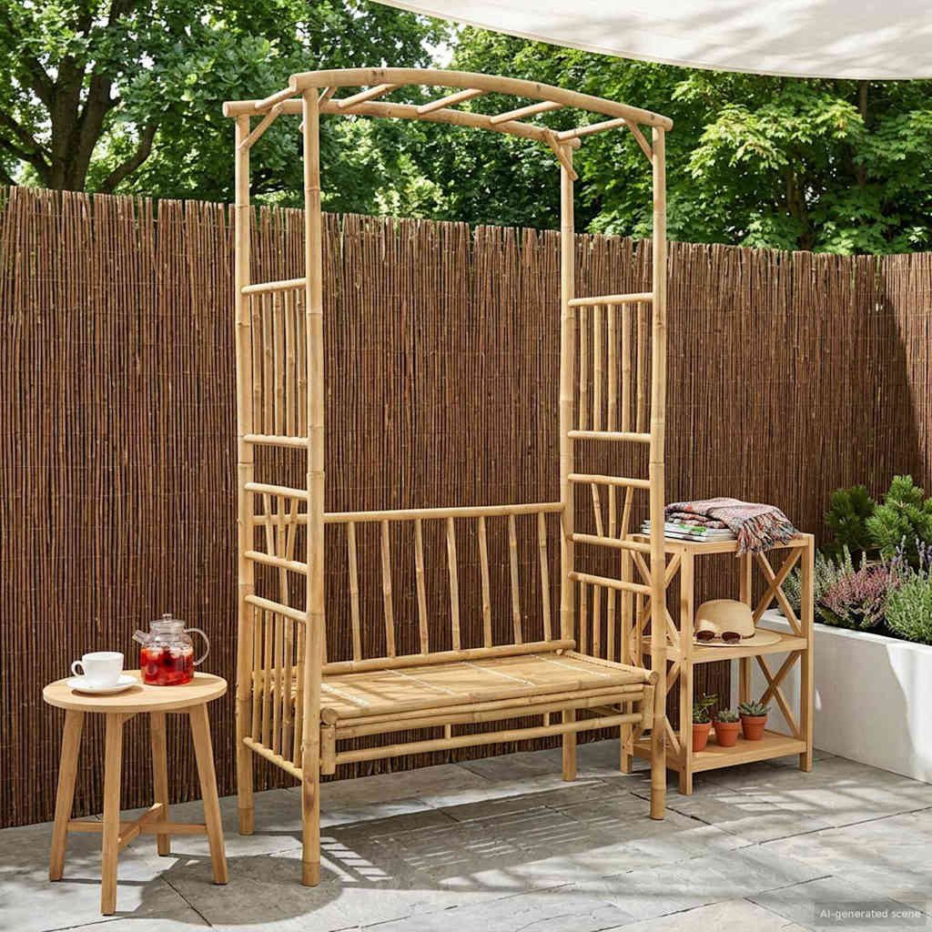 vidaXL Pergola Gartenbogen mit Bank Natur 115 x 50 x 205 cm Bambus, (1-tlg)