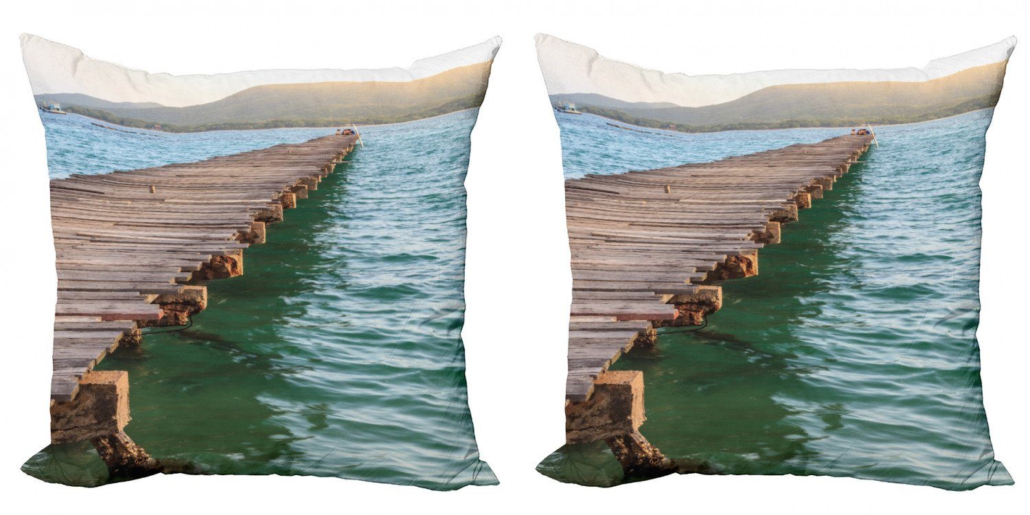 Kissenbezüge Modern Accent Doppelseitiger Digitaldruck, Strand (2 Sea Pathway Stück), Holz-Brücke Pier Abakuhaus