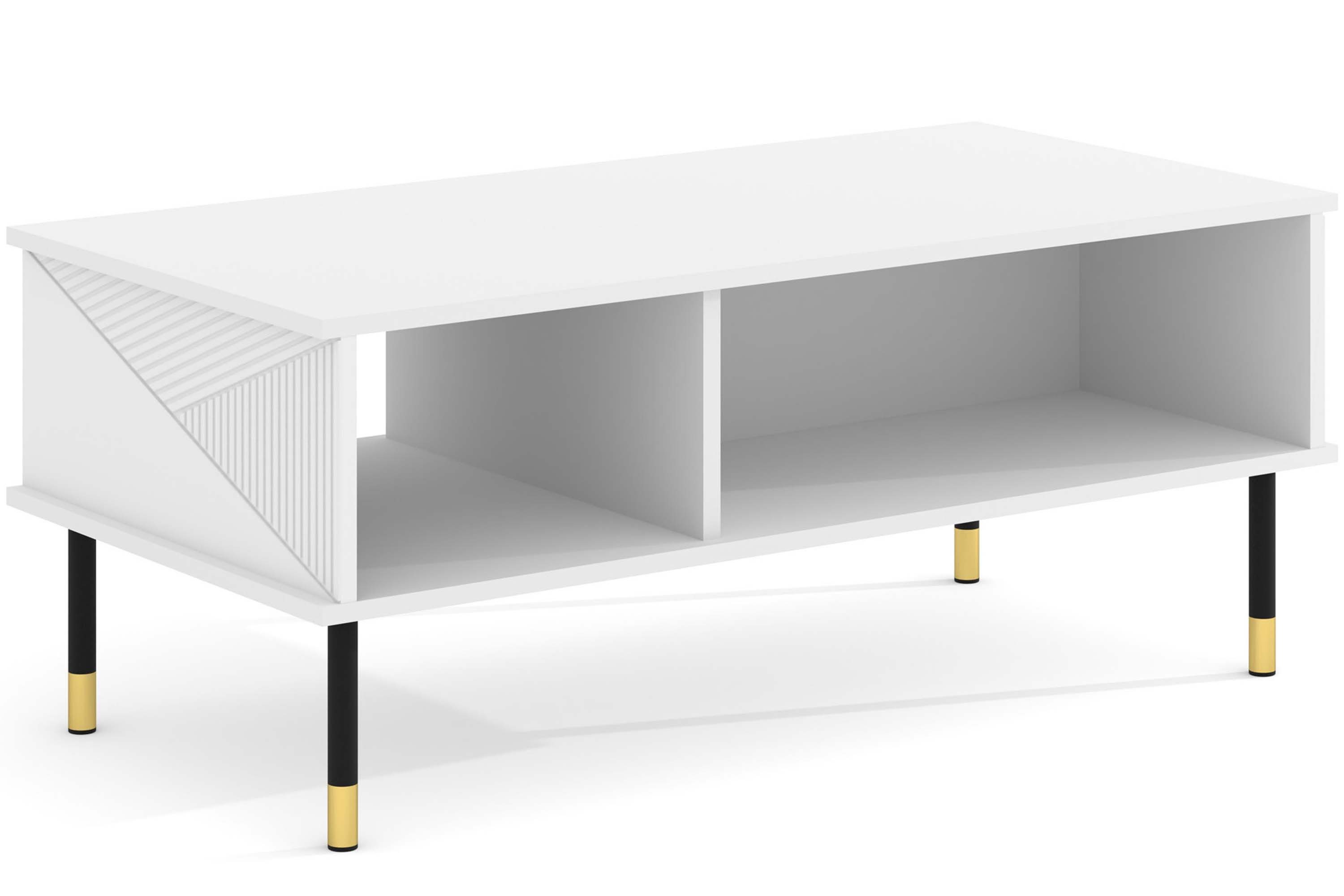 KONSIMO® Couchtisch TULA Kaffeetisch, mit Ablagefläche, Breite 110 cm, ABS-verstärkte Kanten, schwarze Metallfüße 20 cm, geriffelte Elemente