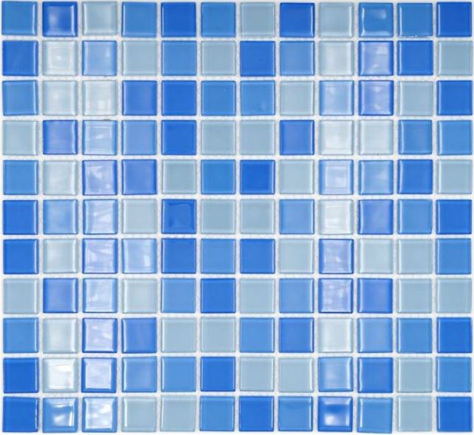 Mosani Mosaikfliesen Glasmosaik Crystal Matten 10 / hellblau Mosaik glänzend