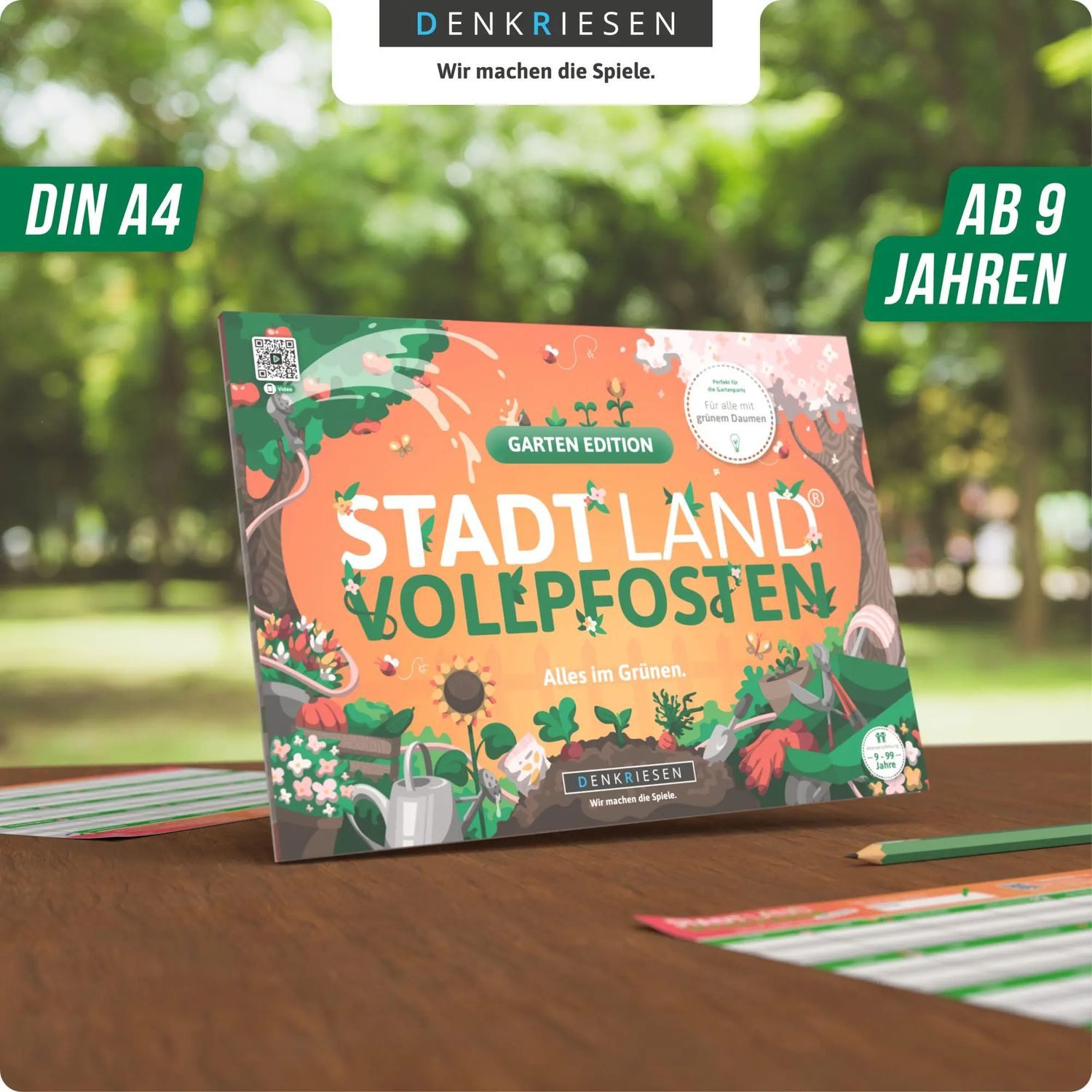 Denkriesen Spiel STADT LAND VOLLPFOSTEN® - GARTEN EDITION - "Alles im Grünen." - A4