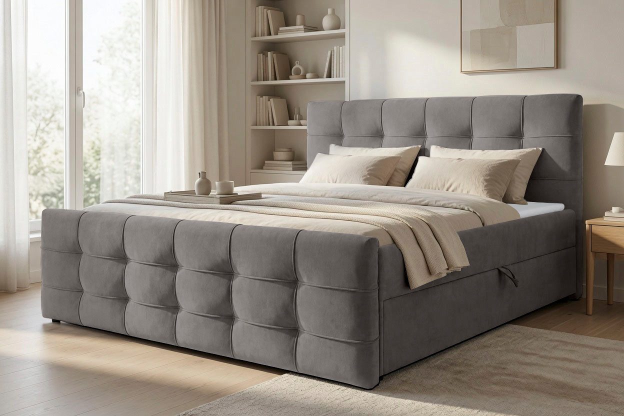 OTTO home Boxbett LILIENNE, Polsterbett mit Bettkasten und Taschenfederkernmatratze H3, mit Kaltschaumtopper, Chenille-Bezug, 160x200 & …