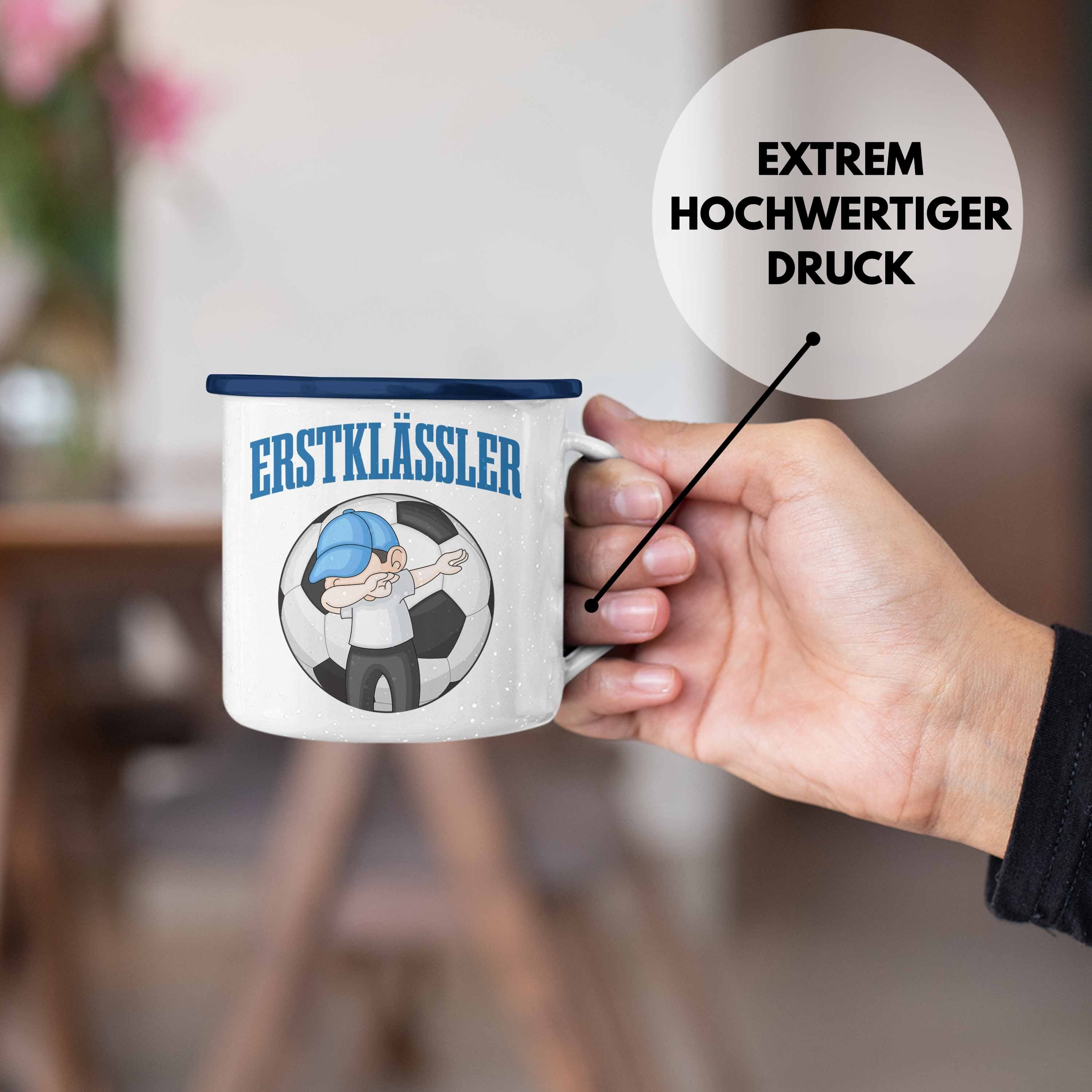 Geschenk Füllung Fussball Schuleinführung 1. Schultag Thermotasse Schultüte Schulstart Trendation Jungs - Blau Tasse Schulkind Schulanfang für Geschenkidee Junge Einschulung Trendation Emaille