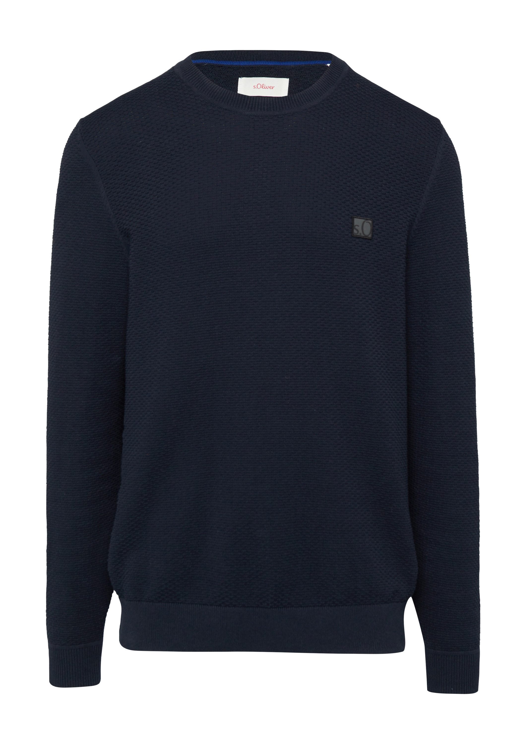 s.Oliver Longpullover Strickpullover Strukturierter Strickpullover mit Logo-Patch