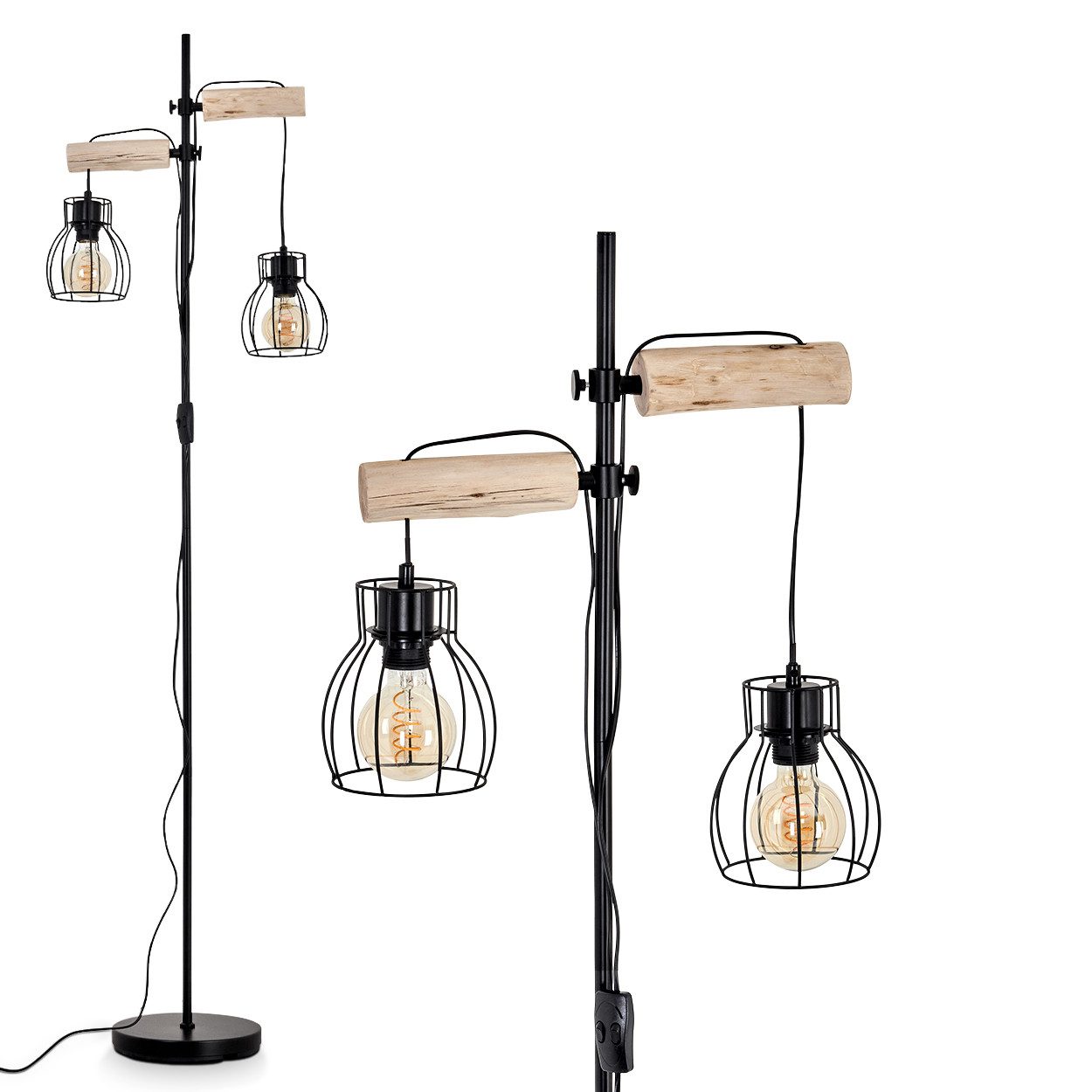 hofstein Stehlampe »Aprica« Vintage Stehleuchte aus Metall/Holz in Schwarz/ günstig online kaufen