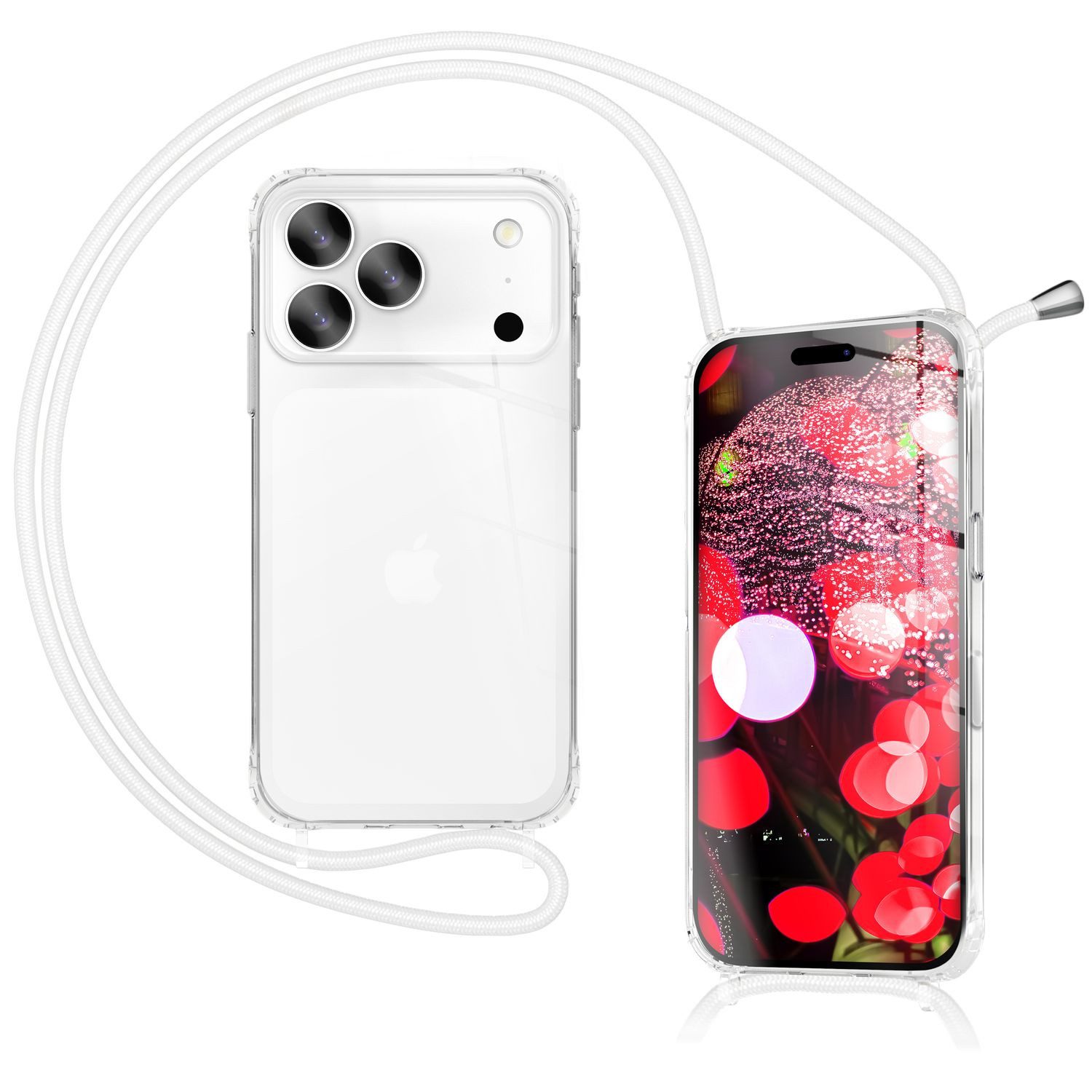 Nalia Smartphone-Hülle Apple iPhone 17 Pro, Klare Hülle mit Band zum Umhängen / 160cm Handy Kette Verstellbar