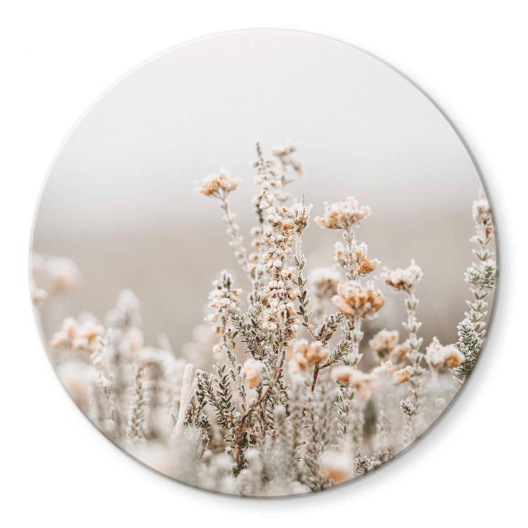 K&L Wall Art Glasbild Glas Wandbild Rund Glasbild nostalgie Blumen Annie Eisblüten, Wandschutz Deko Bilder
