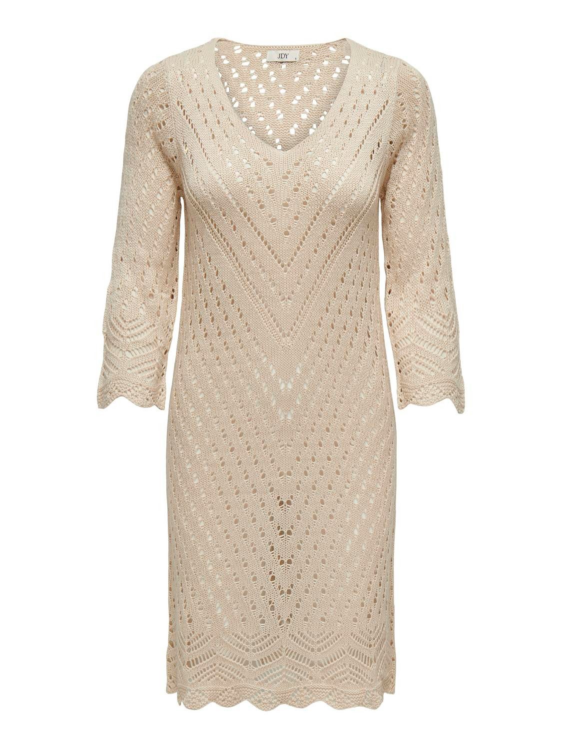 JACQUELINE de YONG Strickkleid Locker Leichtes Sommer Basic Midi- (knielang) JDYSUN 3/4 V-NECK DRESS KNT