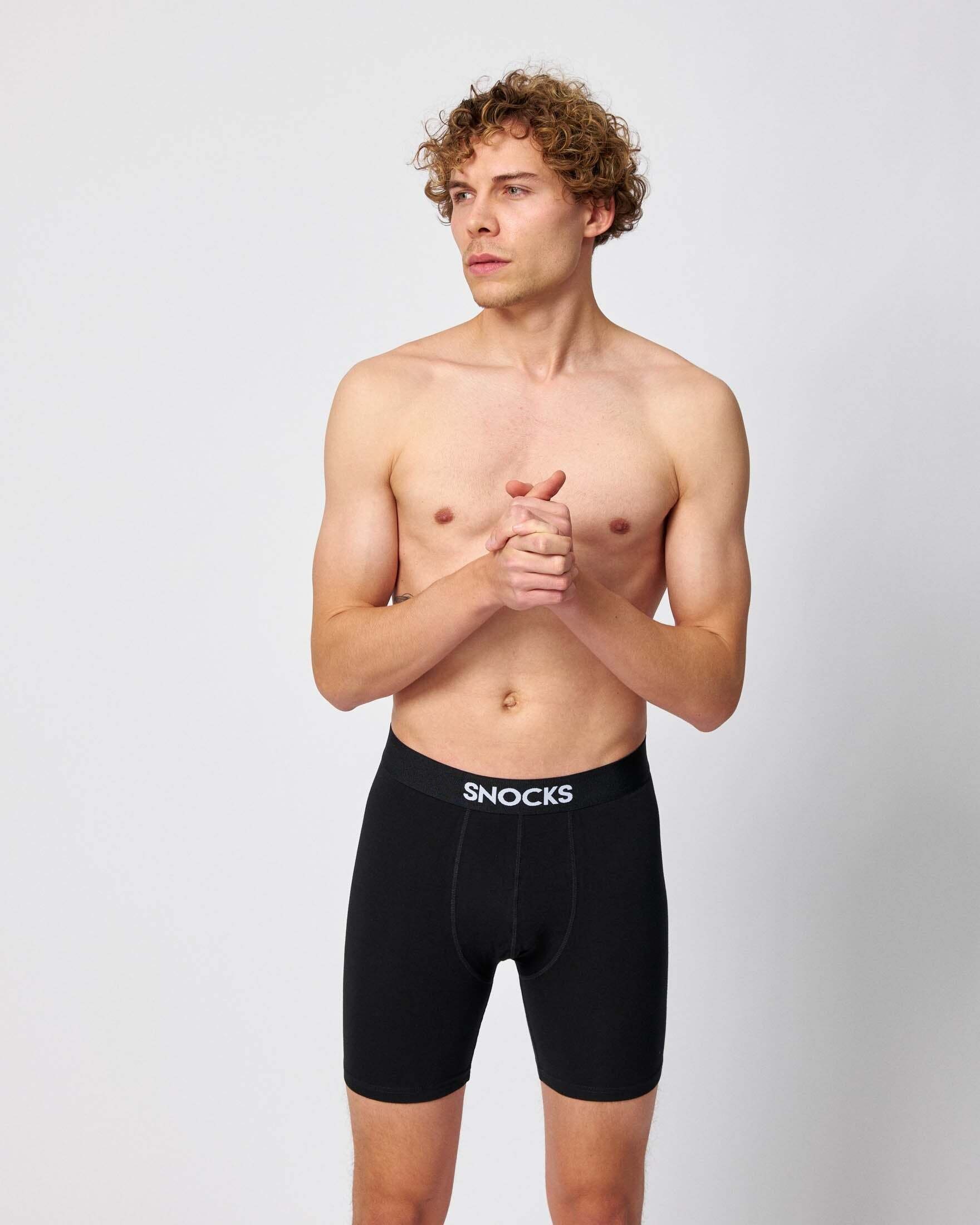 ohne SNOCKS Bein Bio-Baumwolle, durch mit längeres Herren Enge bequem Unterhosen (6-St) Schwarz Bein aus Männer längerem kratzenden Boxershorts Zettel,