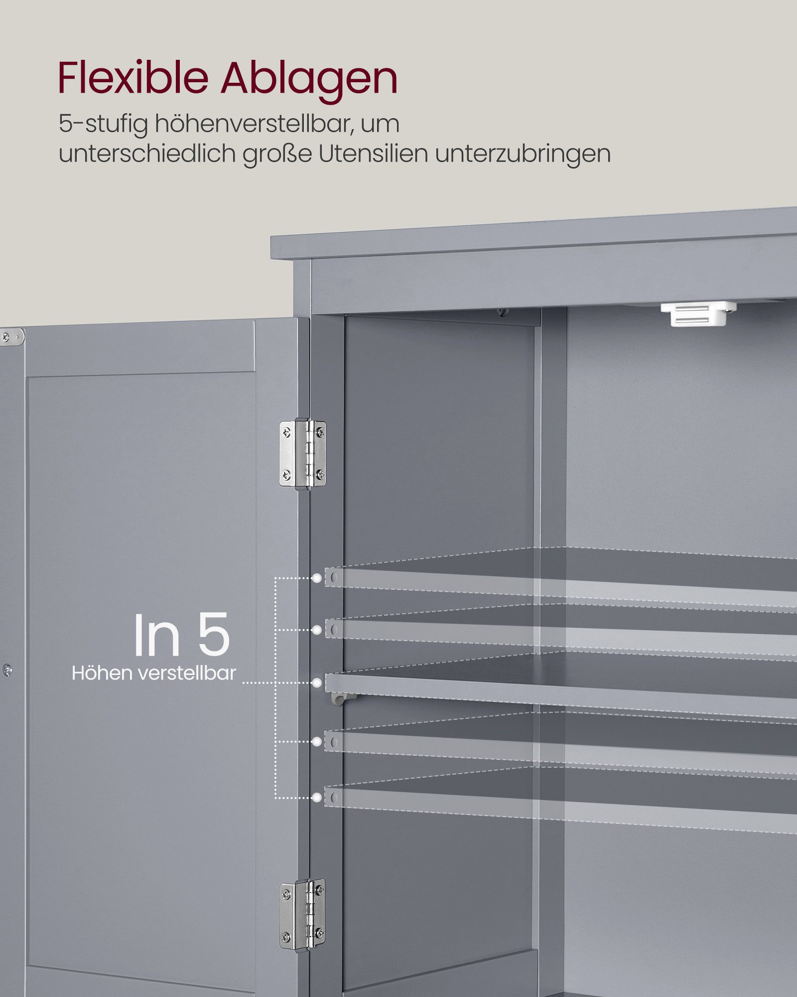 VASAGLE Badkommode Badezimmerschrank Badschrank verstellbare Ablage, mit 2 Türen und 2 Schubladen, 60 x 30 x 110 cm, Küchenschrank – Bild 5 von 5