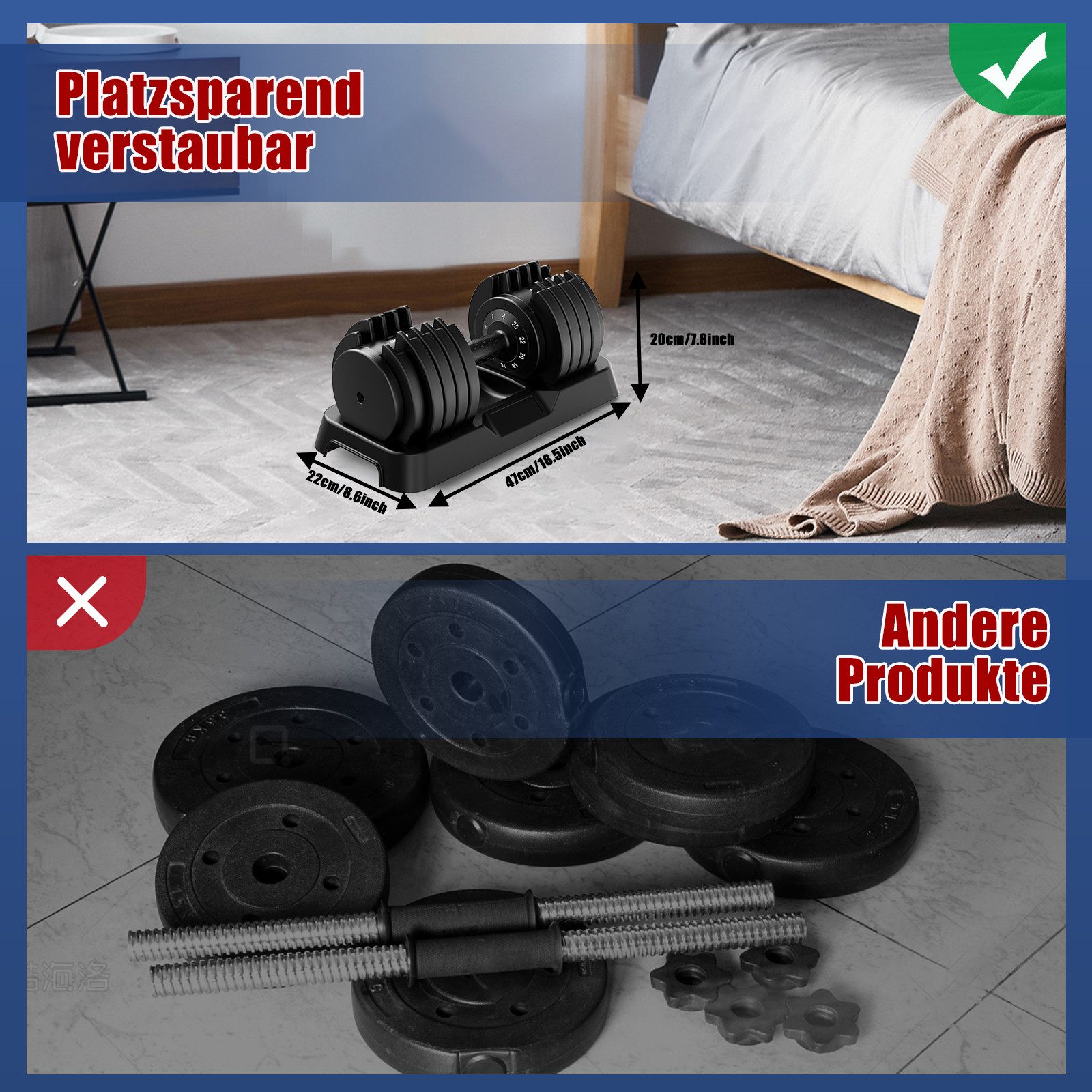 DH FitLife Hantel verstellbare 12kg/25kg mit 10 Gewichtsstufen, (4-25kg), Kurzhanteln Hanteln Set mit Hantelscheiben – Bild 4 von 5