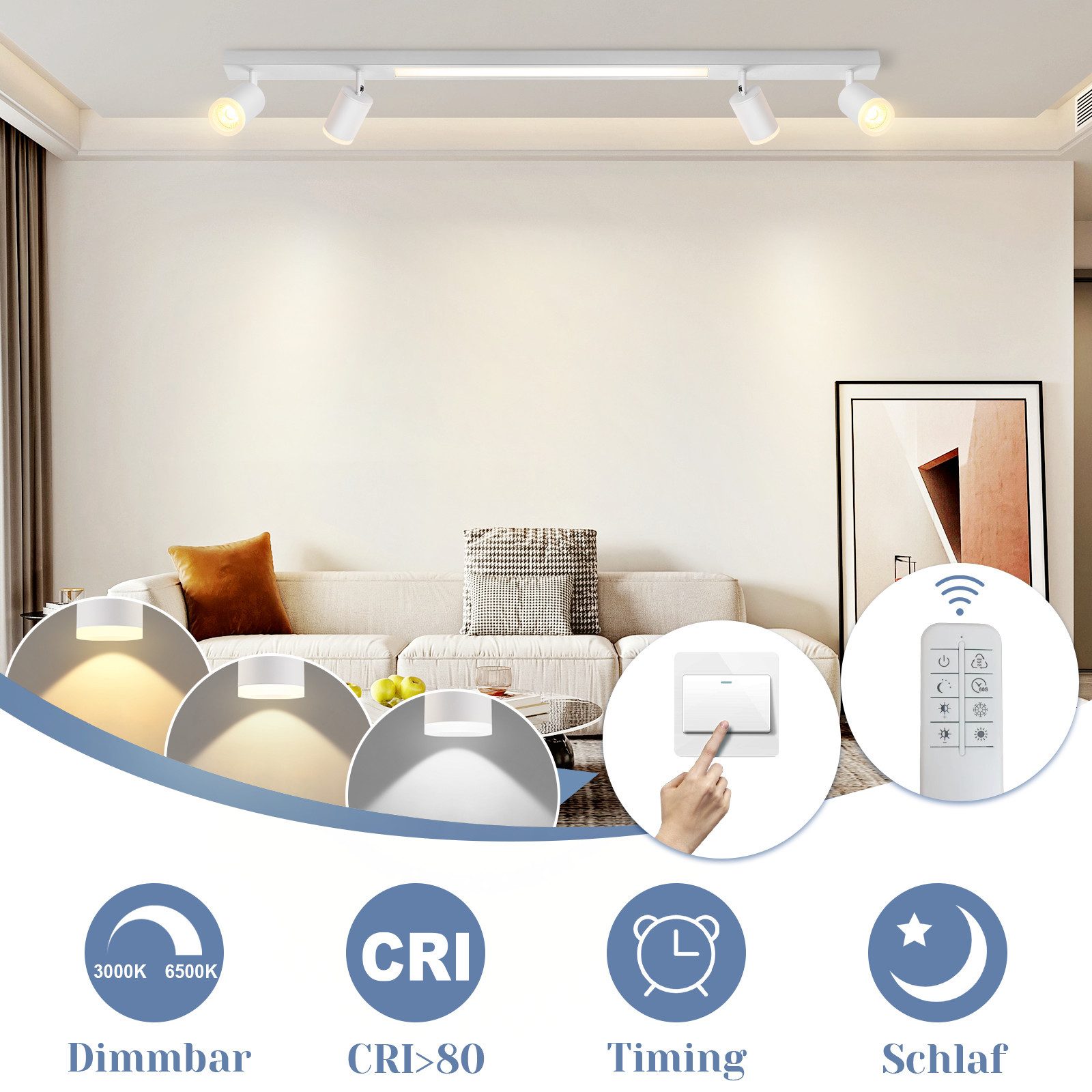 Nettlife LED Deckenleuchte 4 Flammig Dimmbar mit Fernbediennung 38W Schwarz günstig online kaufen