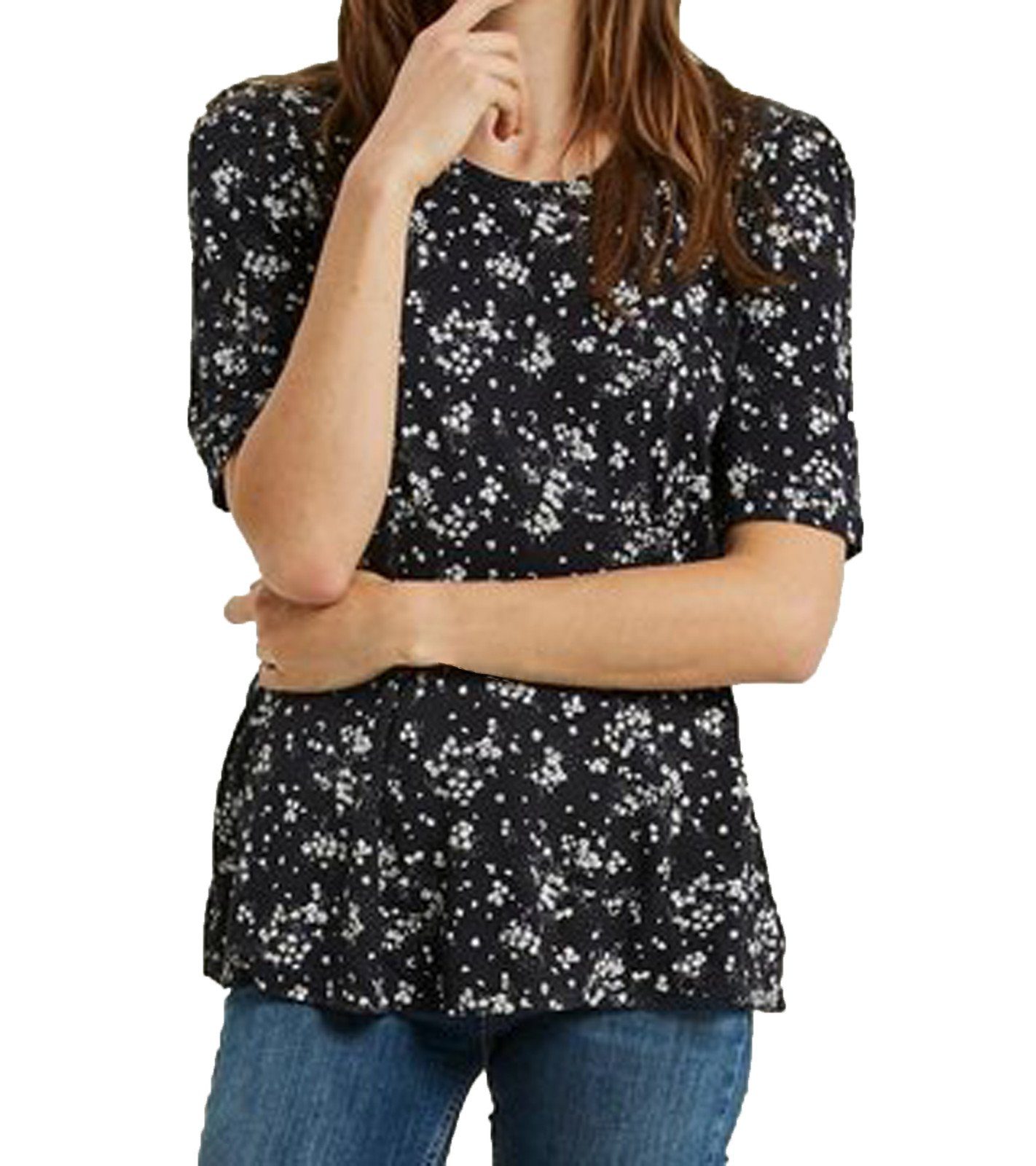 Mode Shirts Netzshirts Schwarzes Mesh-Shirt mit floralem Muster 