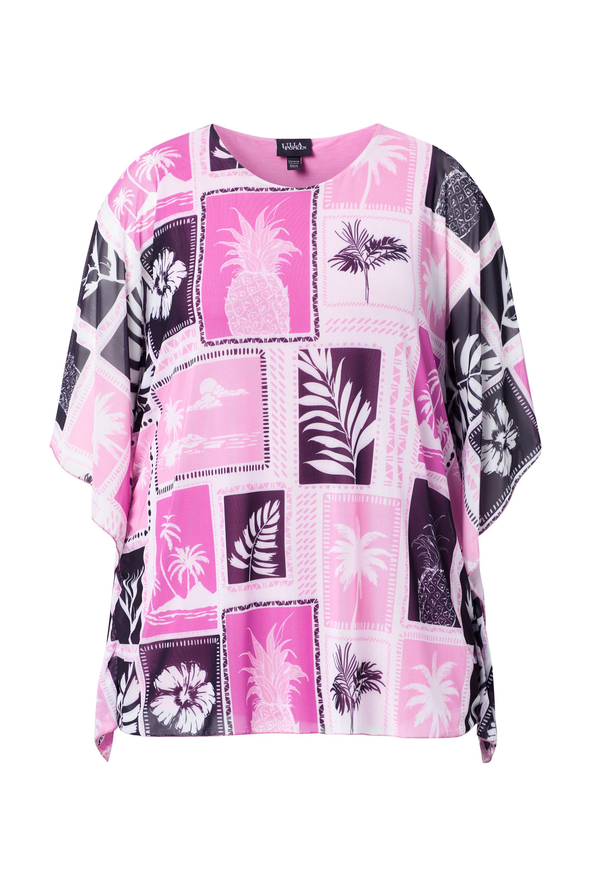 Ulla Popken Longbluse Mesh-Bluse doppellagig Oversized Rundhals Halbarm
